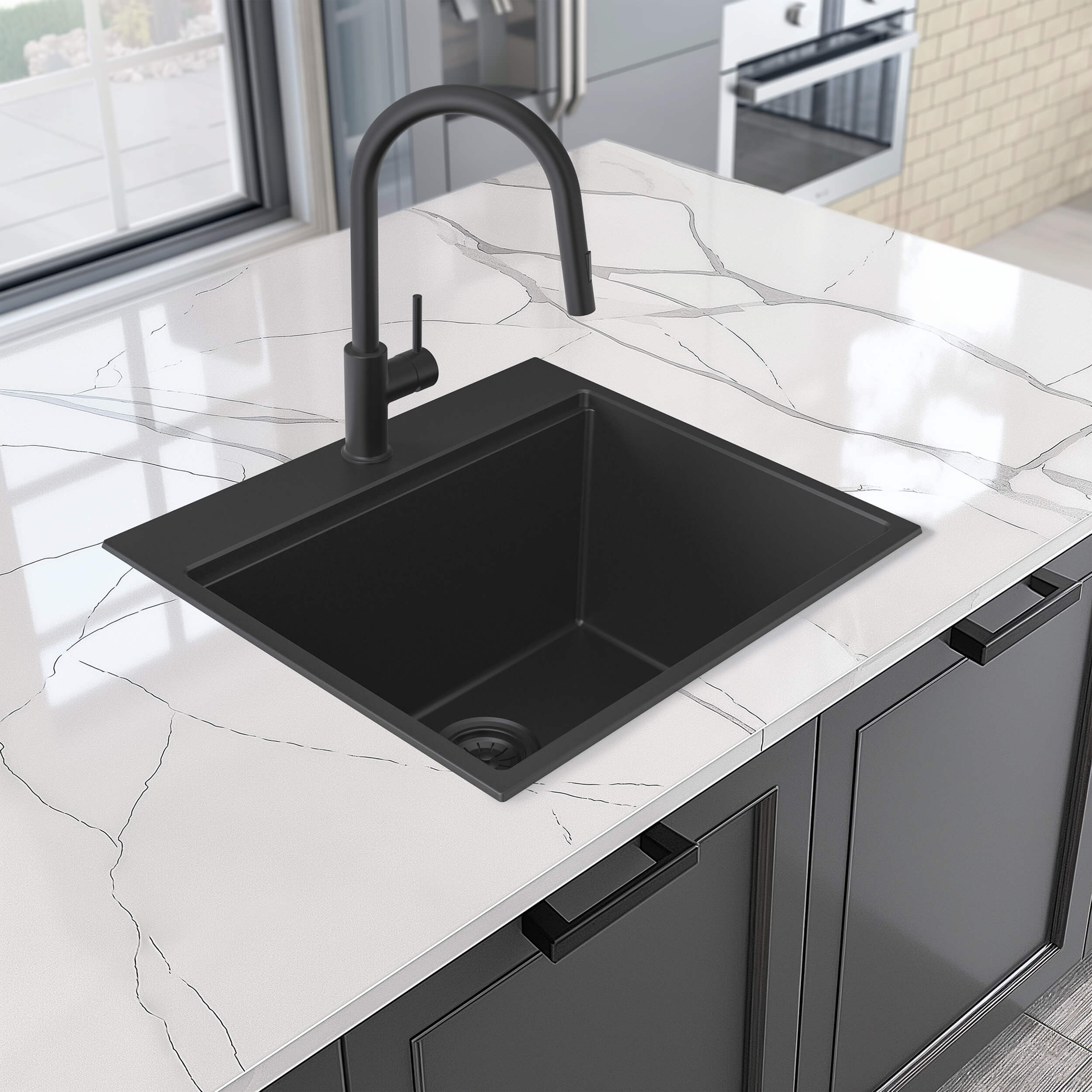 25" Top-Mount Workstation Single Bowl Quartz Kitchen Sink