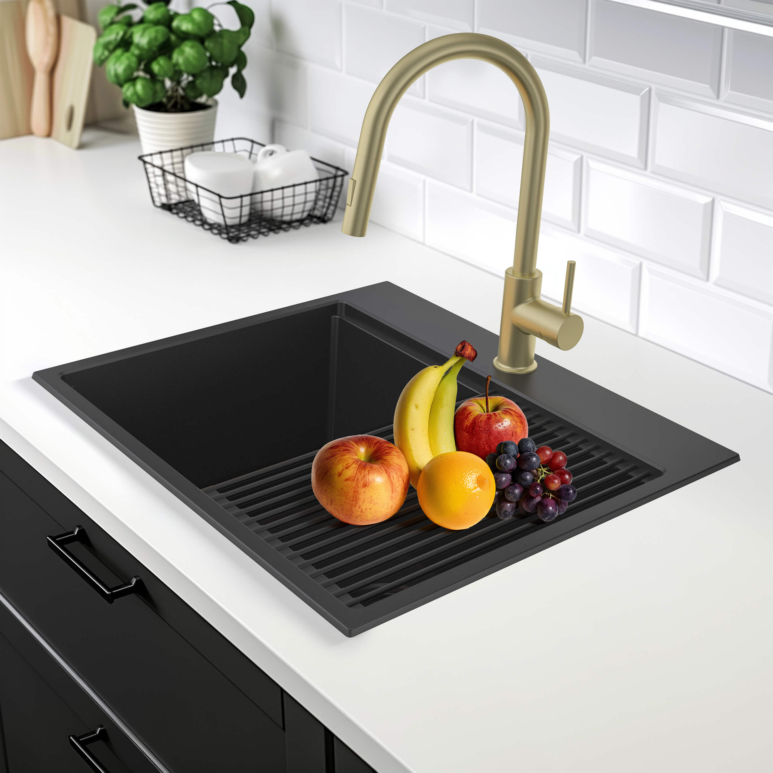 25" Top-Mount Workstation Single Bowl Quartz Kitchen Sink