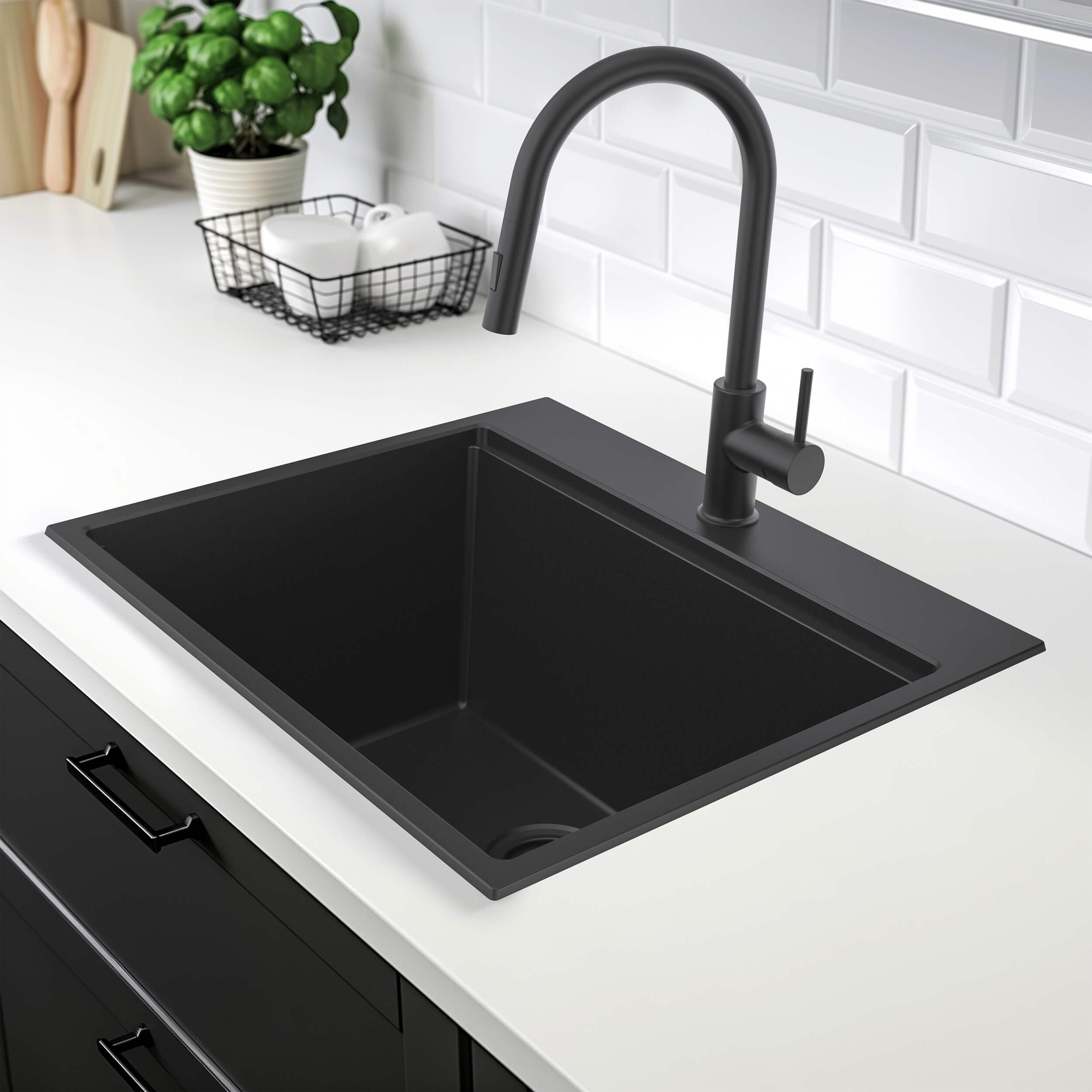 25" Top-Mount Workstation Single Bowl Quartz Kitchen Sink