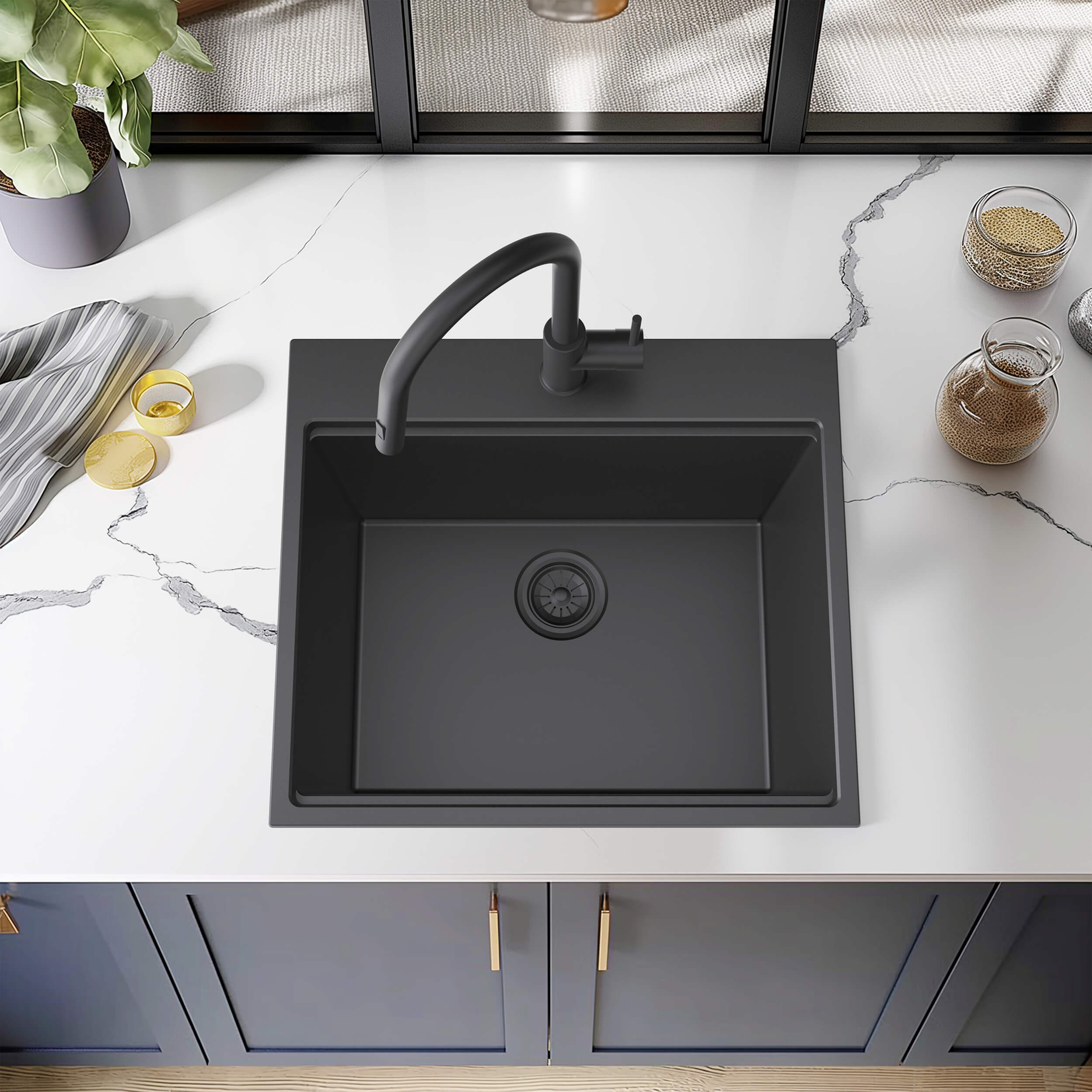 25" Top-Mount Workstation Single Bowl Quartz Kitchen Sink