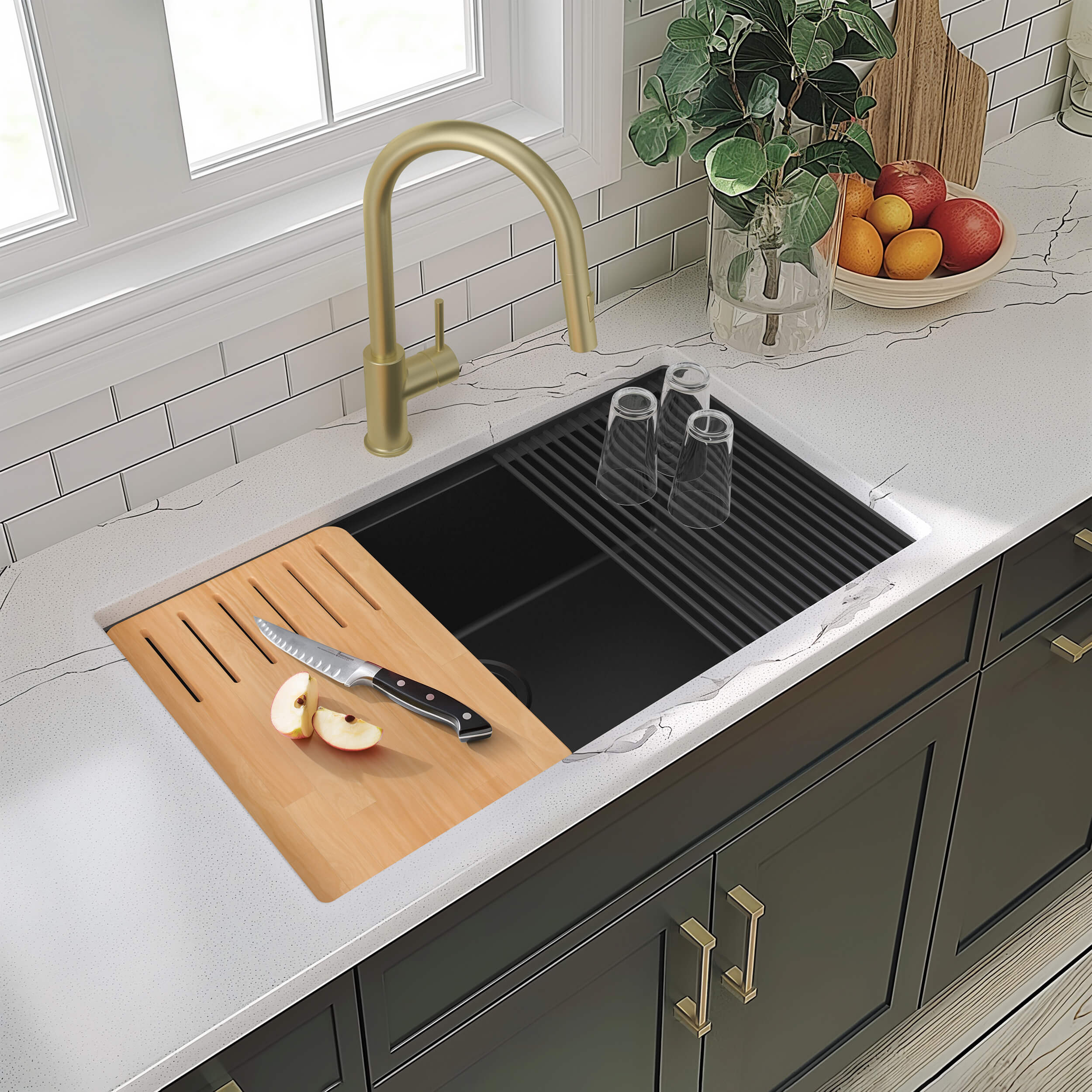 33" Undermount Workstation Single Bowl Quartz Kitchen Sink