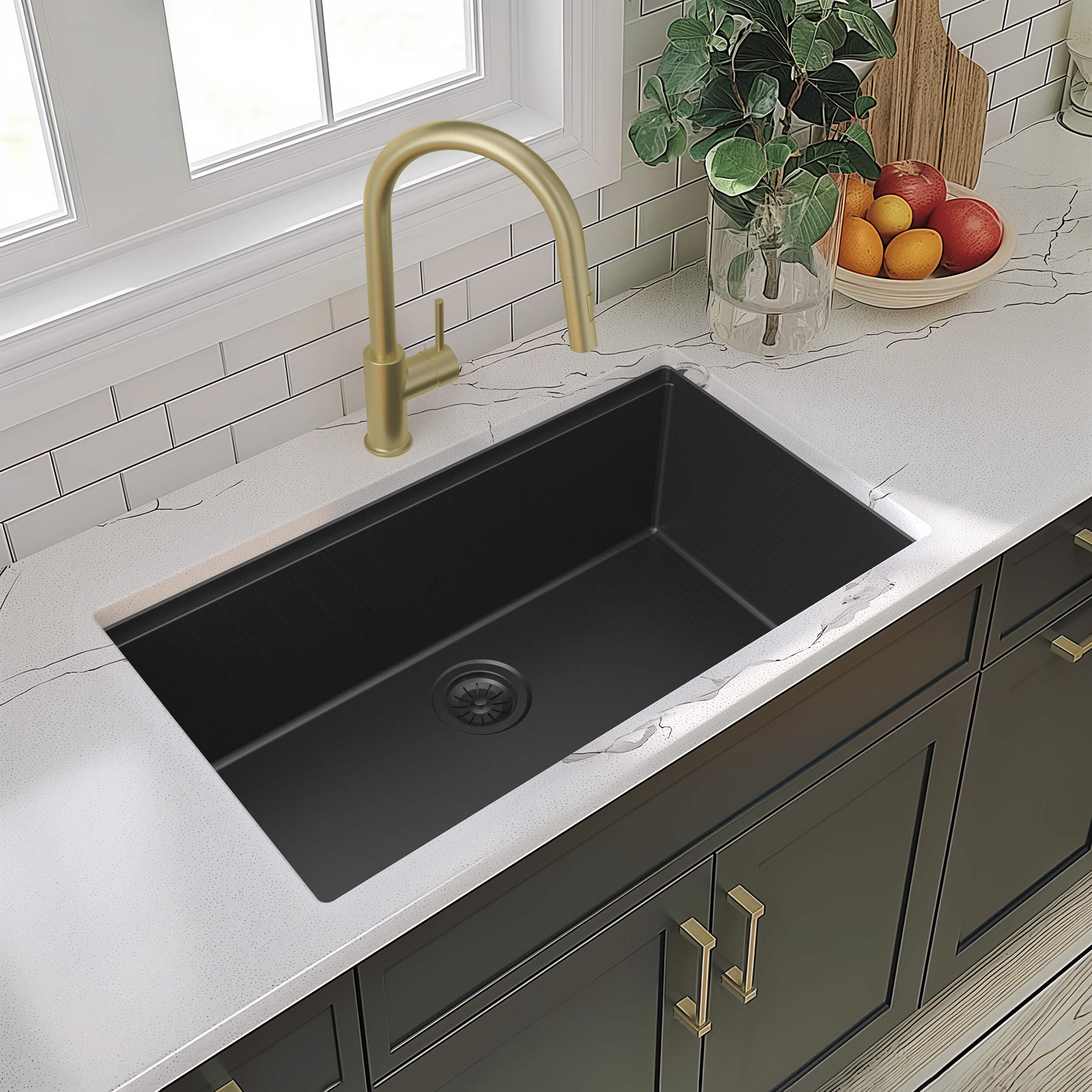 33" Undermount Workstation Single Bowl Quartz Kitchen Sink