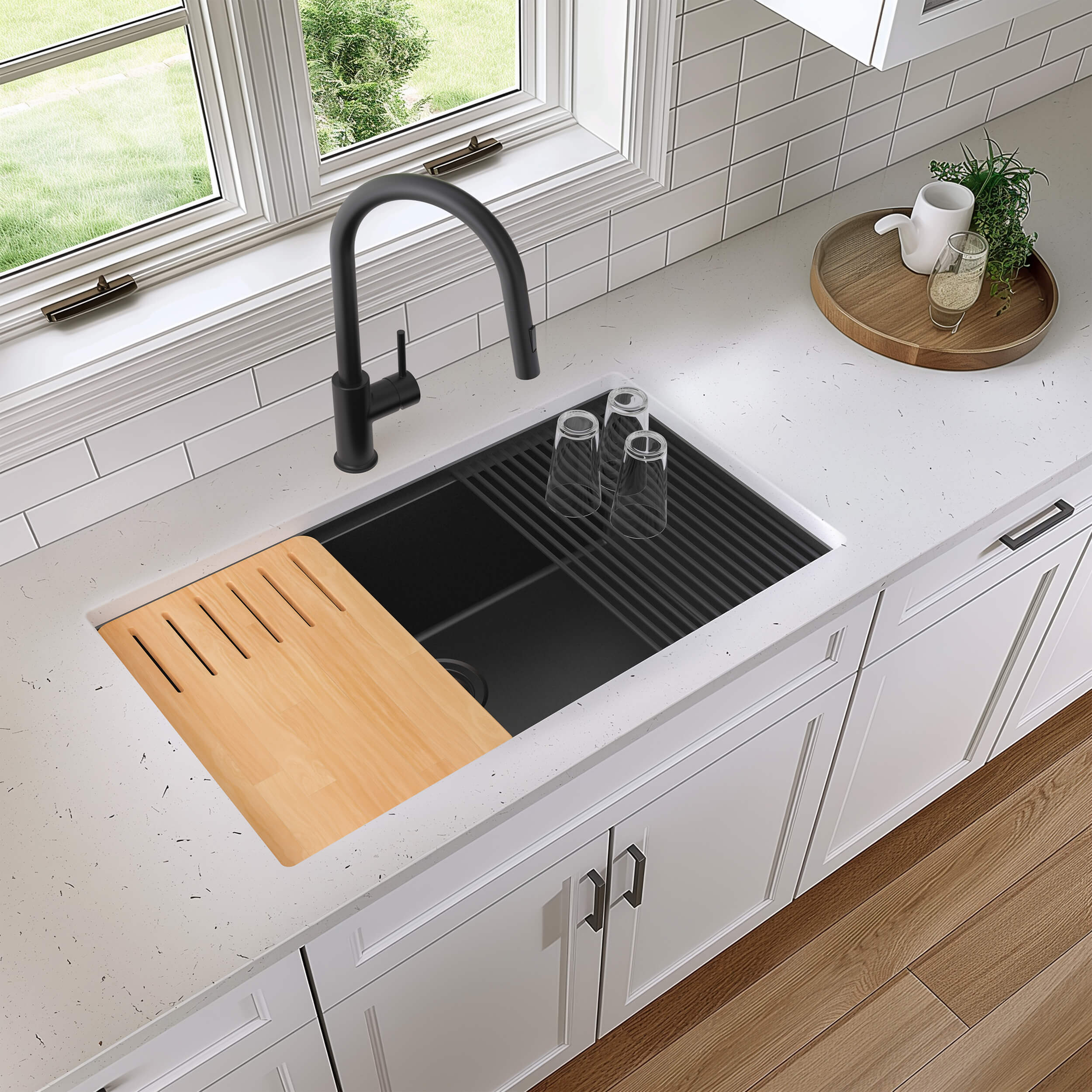 33" Undermount Workstation Single Bowl Quartz Kitchen Sink