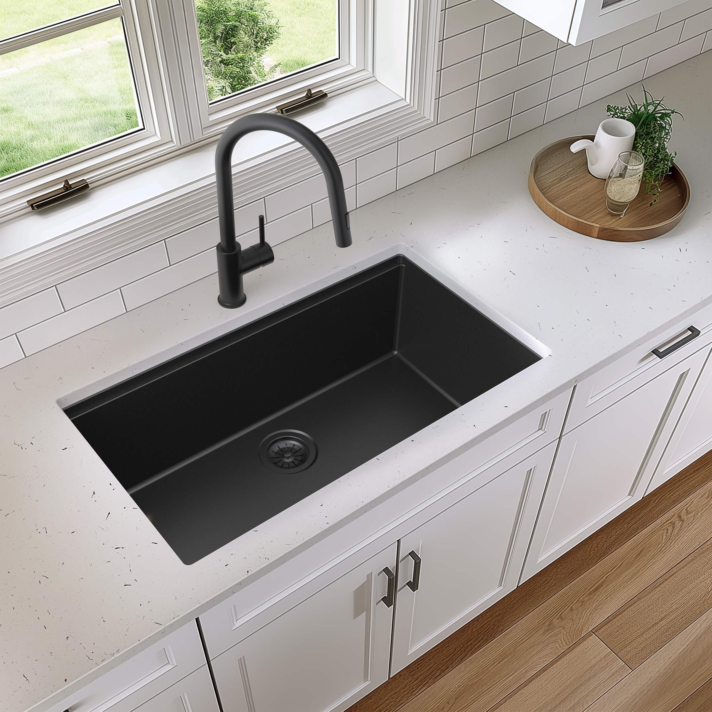 33" Undermount Workstation Single Bowl Quartz Kitchen Sink