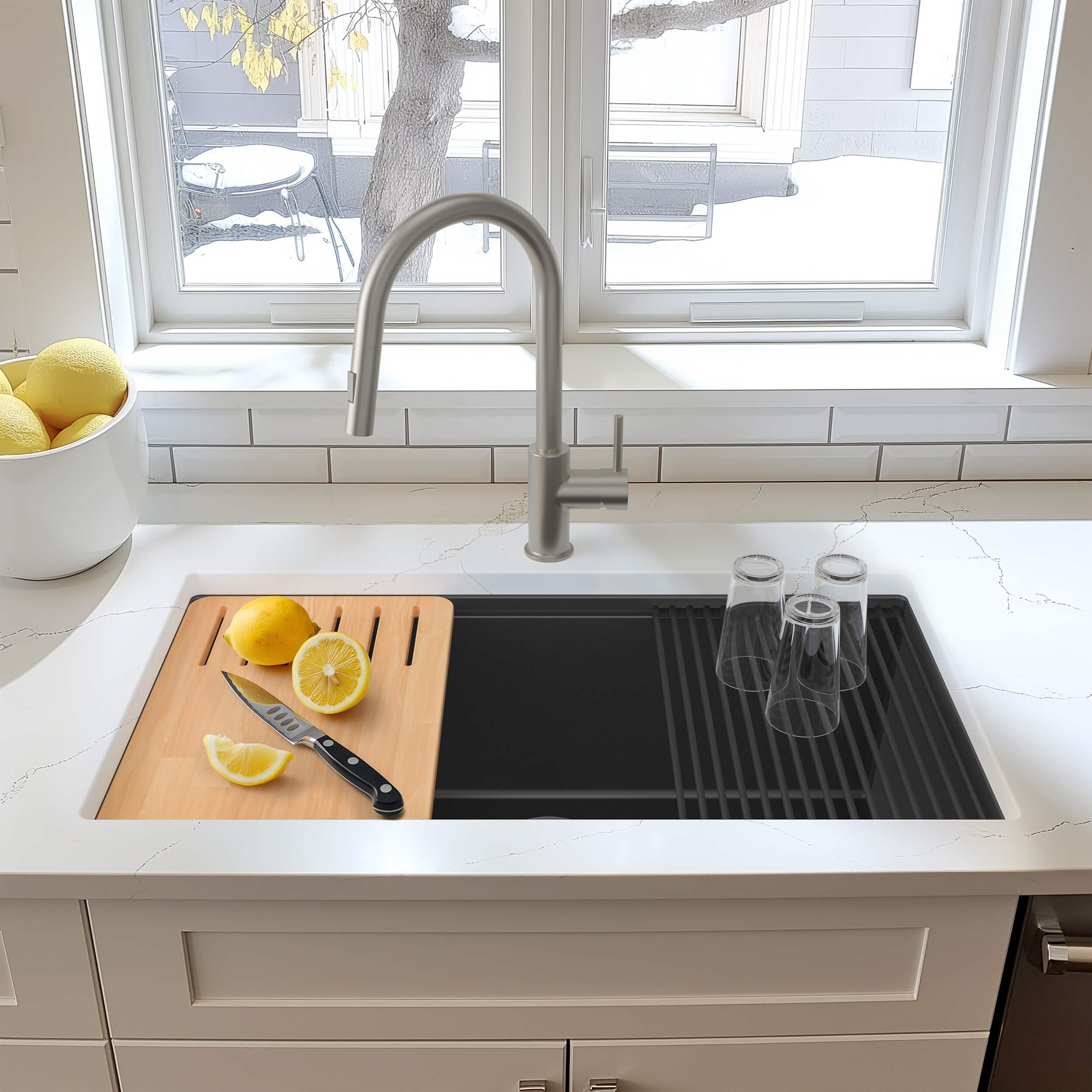 33" Undermount Workstation Single Bowl Quartz Kitchen Sink