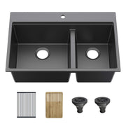 33" Top-Mount Workstation Double Bowl Quartz Kitchen Sink