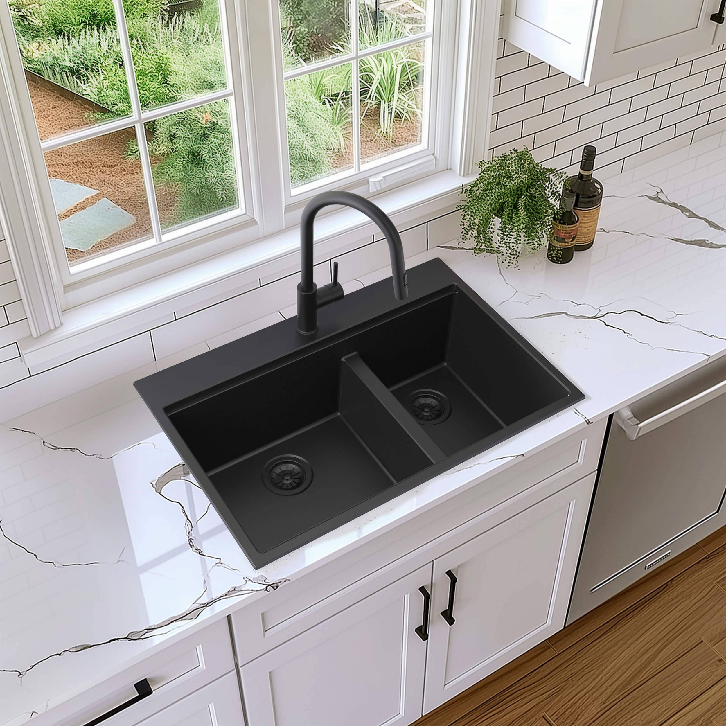 33" Top-Mount Workstation Double Bowl Quartz Kitchen Sink