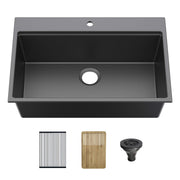 33" Top-Mount Workstation Single Bowl Quartz Kitchen Sink