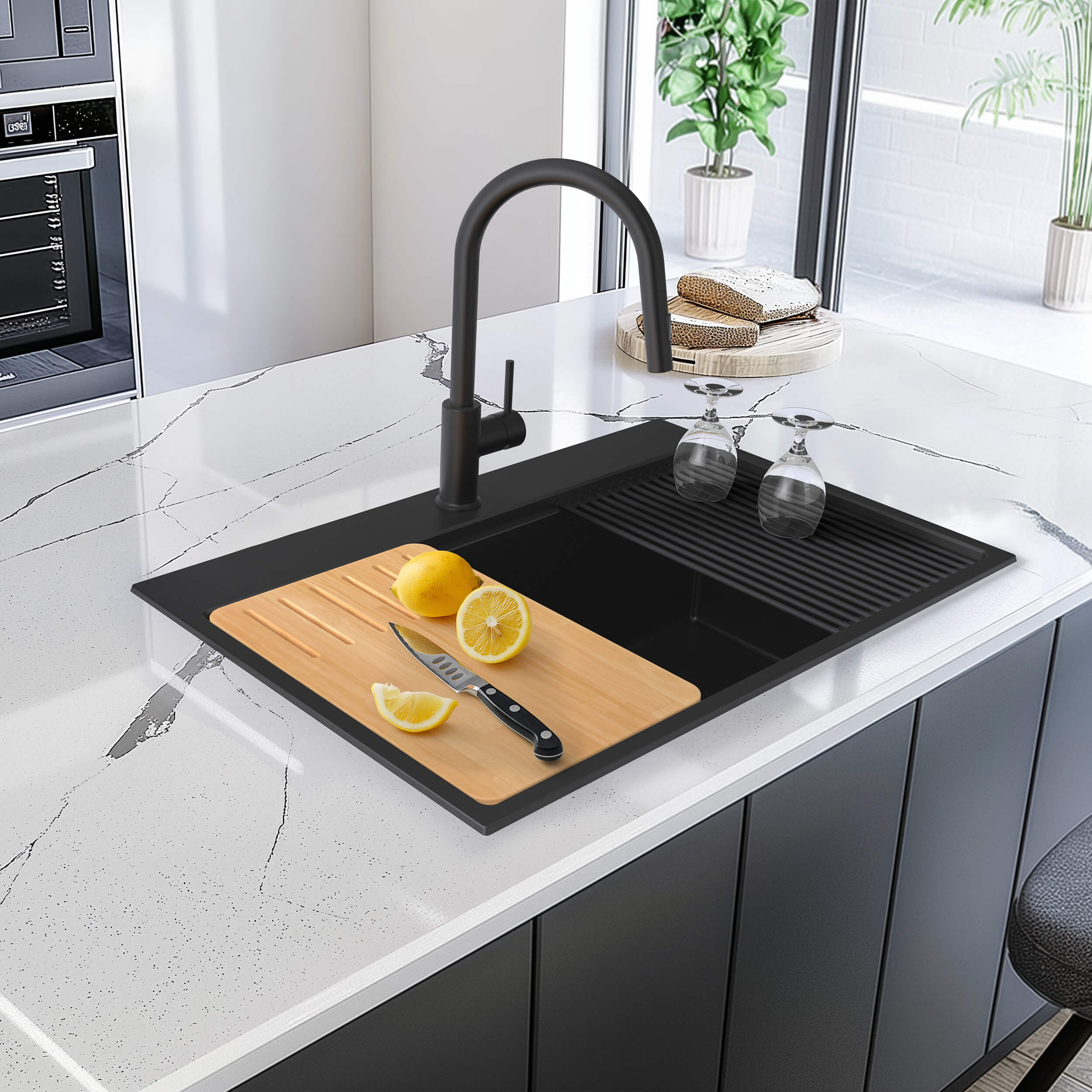 33" Top-Mount Workstation Single Bowl Quartz Kitchen Sink