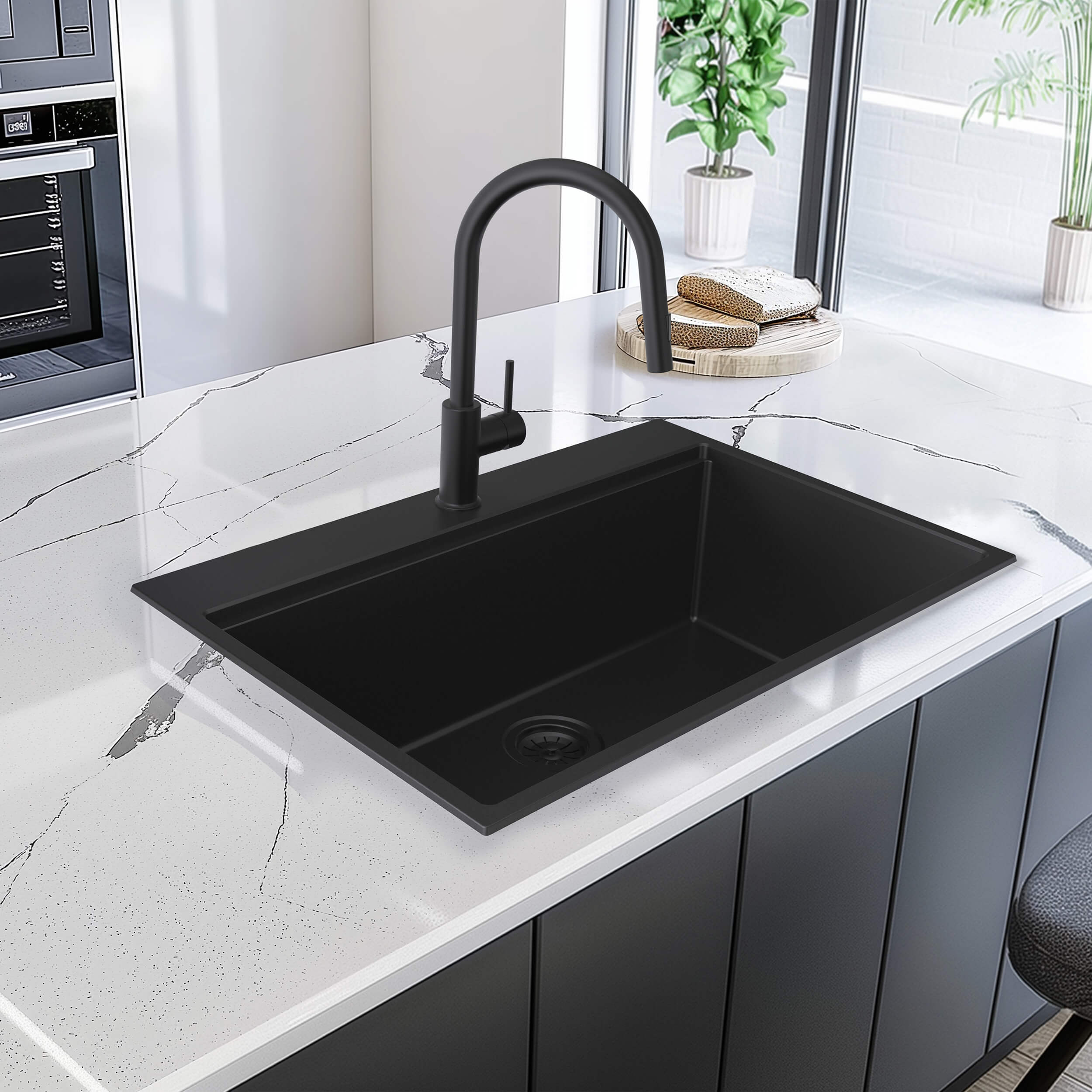 33" Top-Mount Workstation Single Bowl Quartz Kitchen Sink