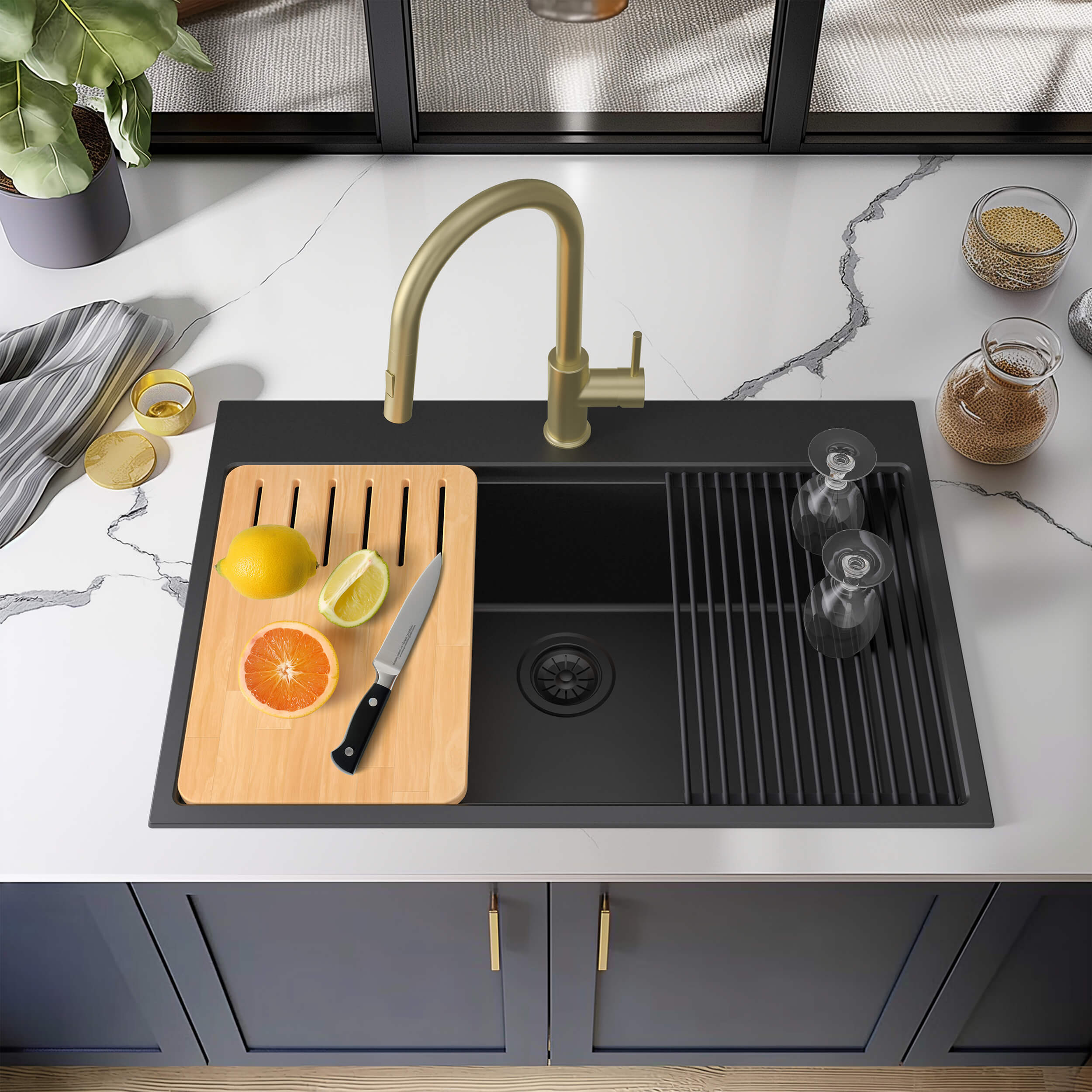 33" Top-Mount Workstation Single Bowl Quartz Kitchen Sink