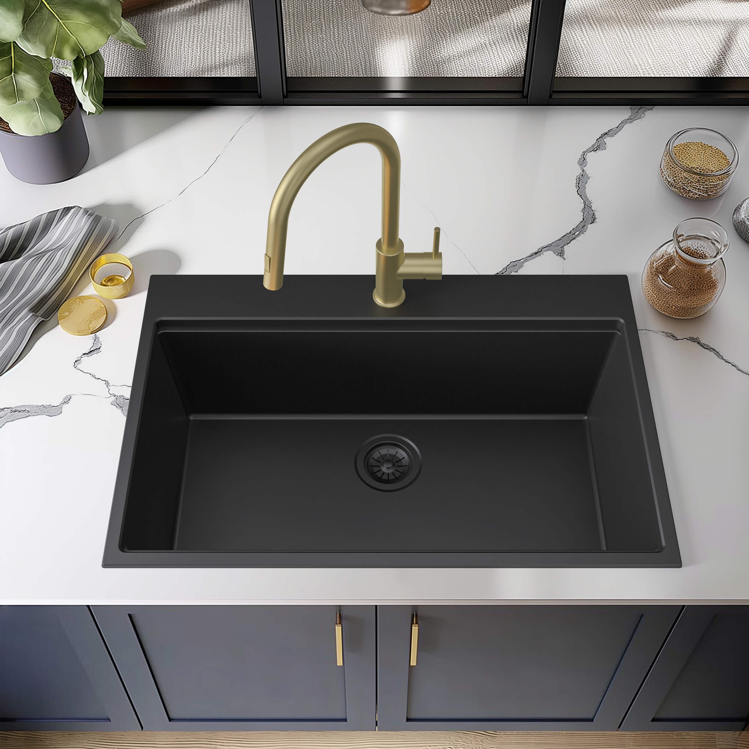 33" Top-Mount Workstation Single Bowl Quartz Kitchen Sink