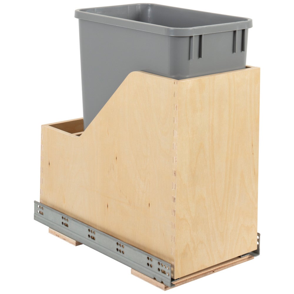 Hardware Resources Single 35 Quart Wood Bottom-Mount Soft-close Vanity Trashcan Rollout for Hinged Doors, Includes One Can