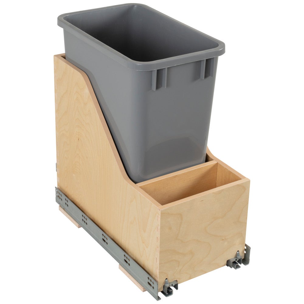 Hardware Resources Single 35 Quart Wood Bottom-Mount Soft-close Vanity Trashcan Rollout for Hinged Doors, Includes One Can