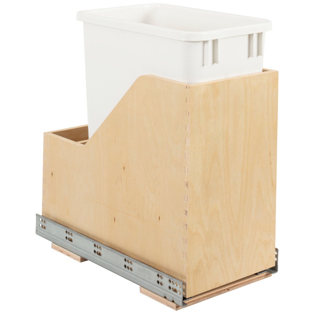 Hardware Resources Single 35 Quart Wood Bottom-Mount Soft-close Vanity Trashcan Rollout for Hinged Doors, Includes One Can