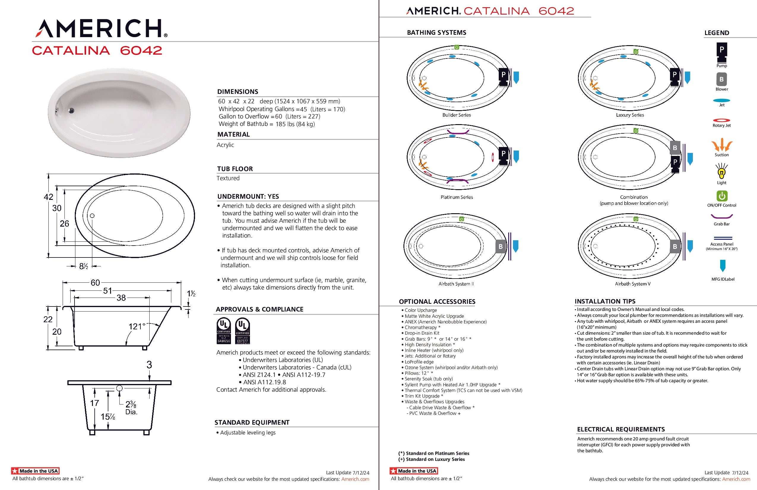 Americh Catalina 6042 - Luxury Series Drop-in Bathtub CA6042L-WH