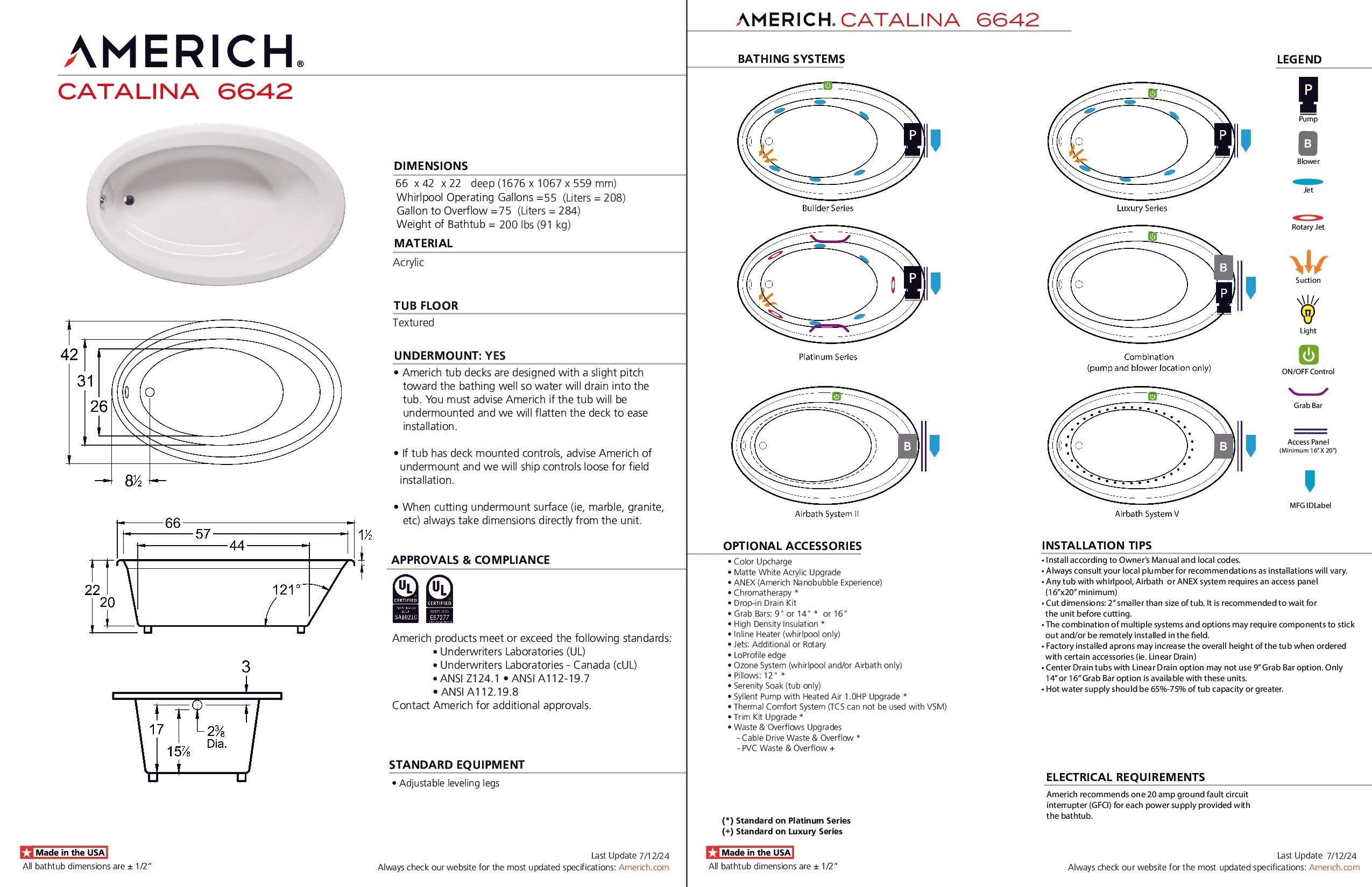 Americh Catalina 6642 - Tub Only Drop-in Bathtub CA6642T-WH