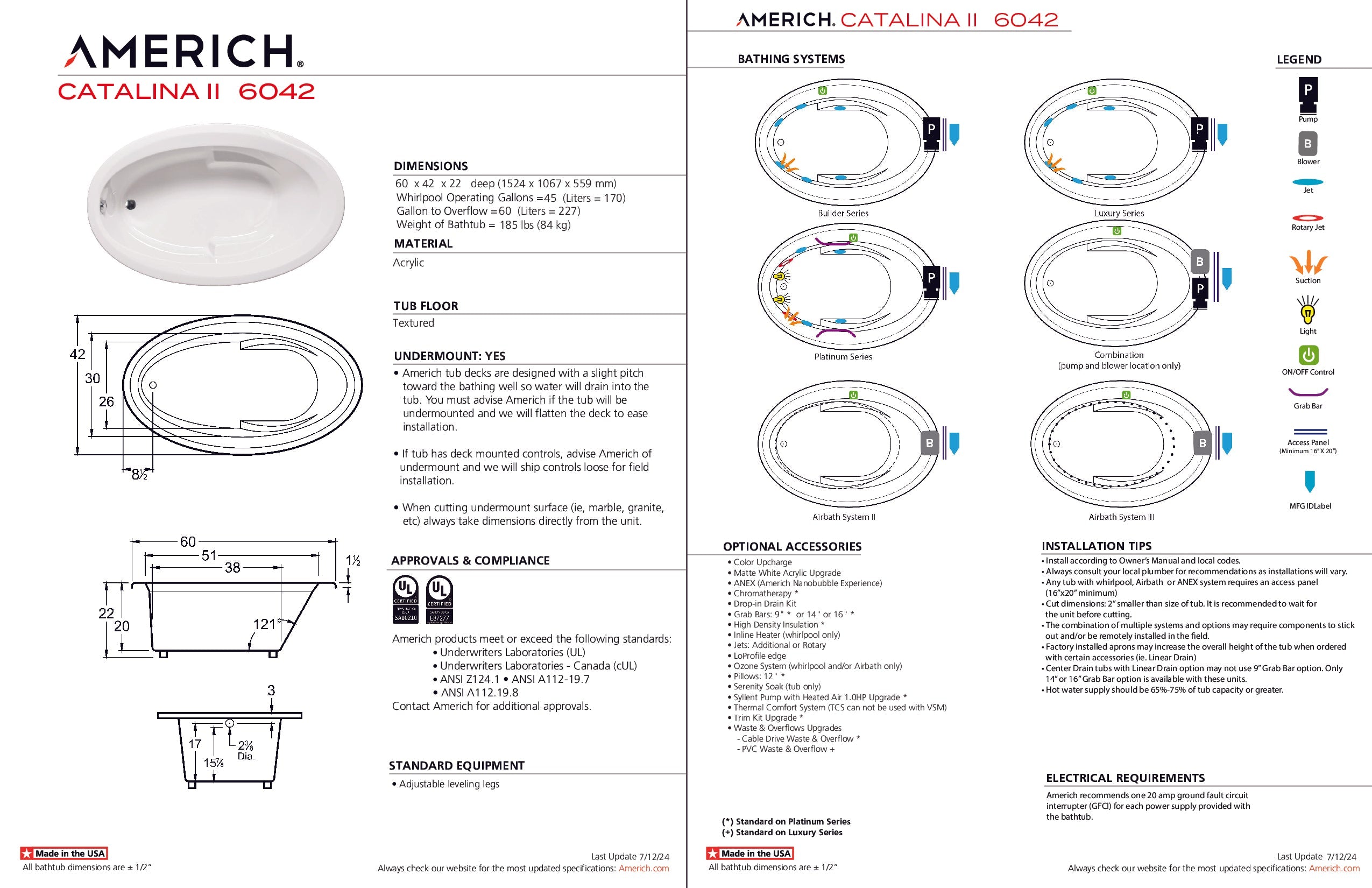 Americh Catalina II 6042 - Builder Series Drop-in Bathtub CA6042B2-WH