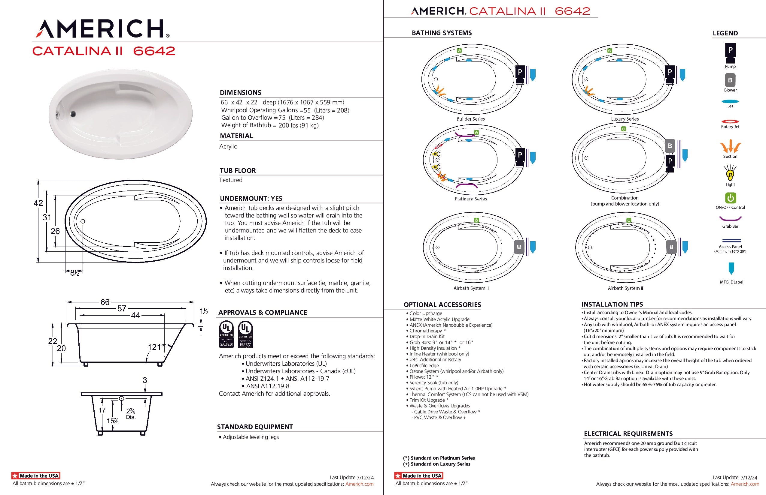 Americh Catalina II 6642 - Platinum Series Drop-in Bathtub CA6642P2-WH