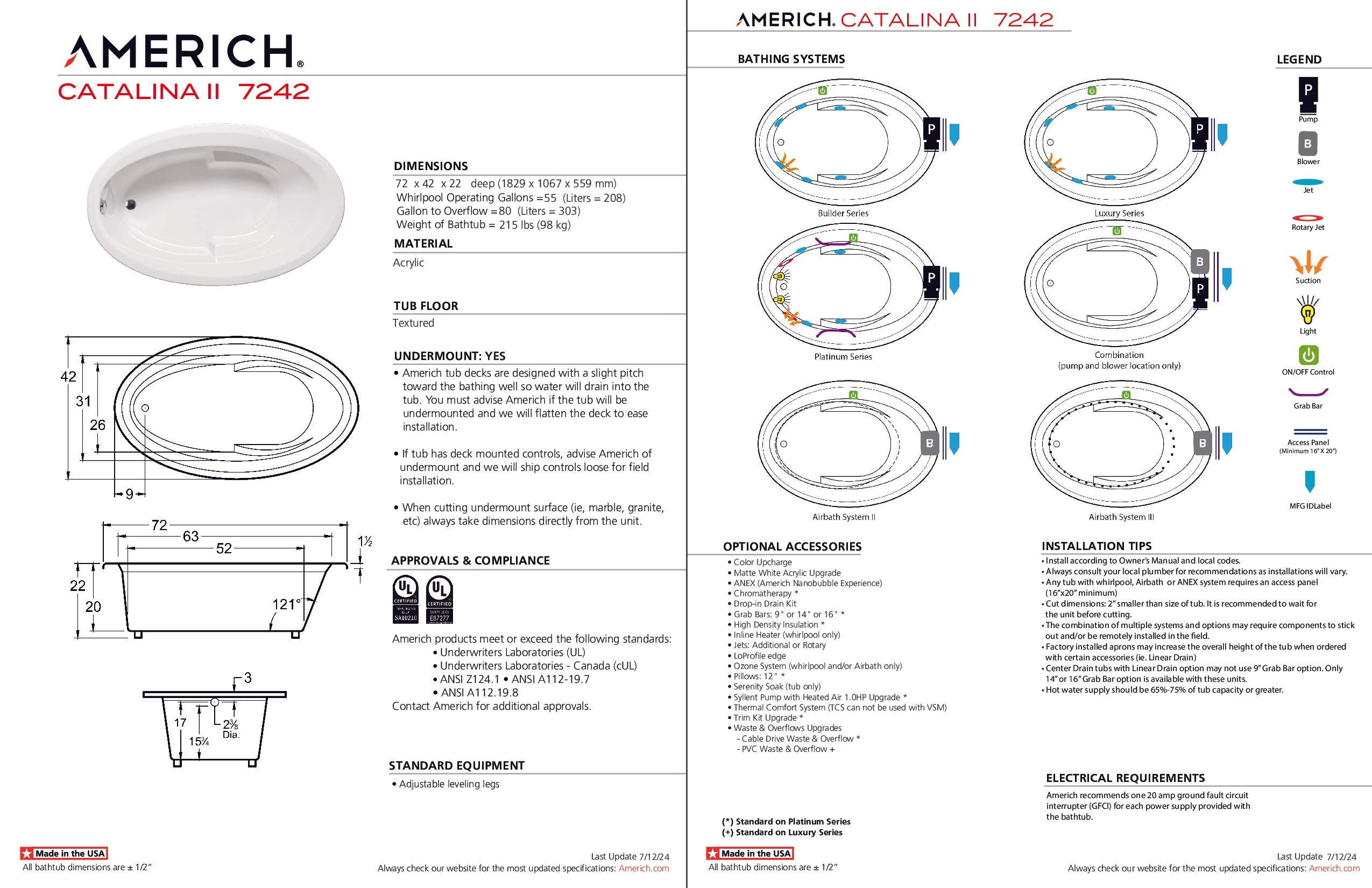 Americh Catalina II 7242 - Platinum Series Drop-in Bathtub CA7242P2-WH