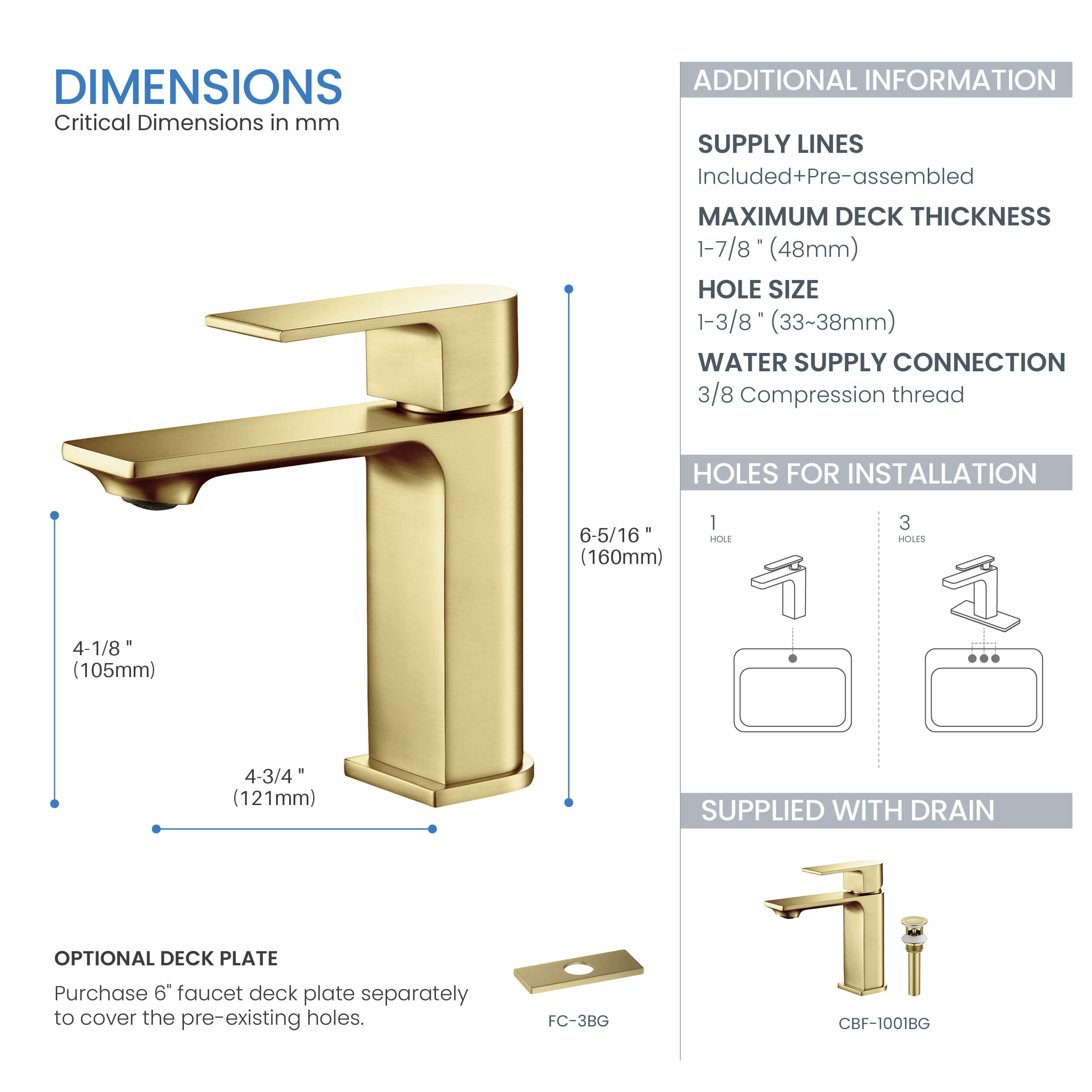 Aurora Single Handle Bathroom Vanity Sink Faucet with Pop Up Drain