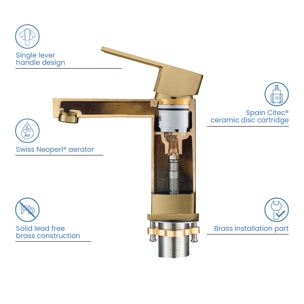 Quadra Single Handle Bathroom Vanity Sink Faucet with Pop Up Drain