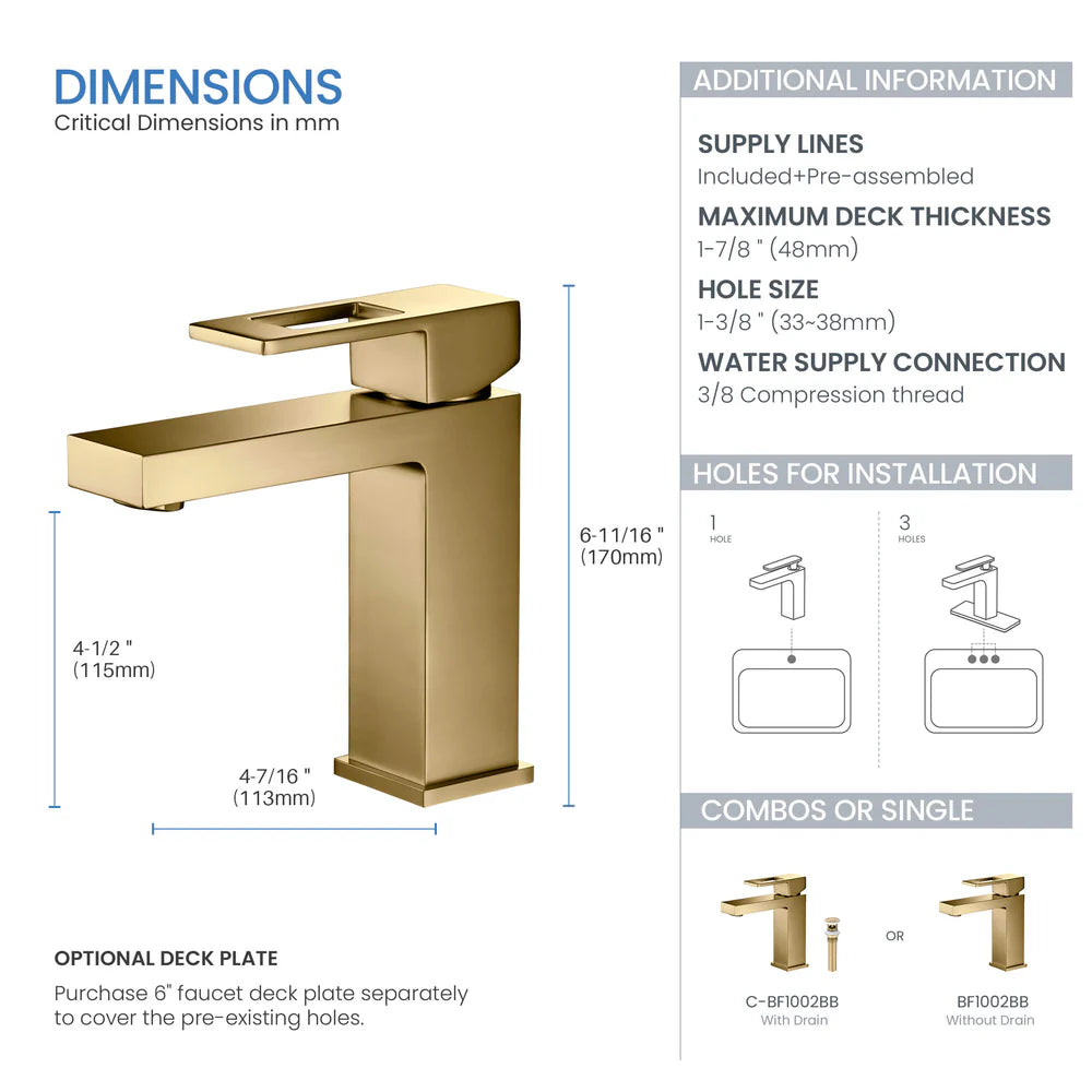 Quadra Single Handle Bathroom Vanity Sink Faucet with Pop Up Drain