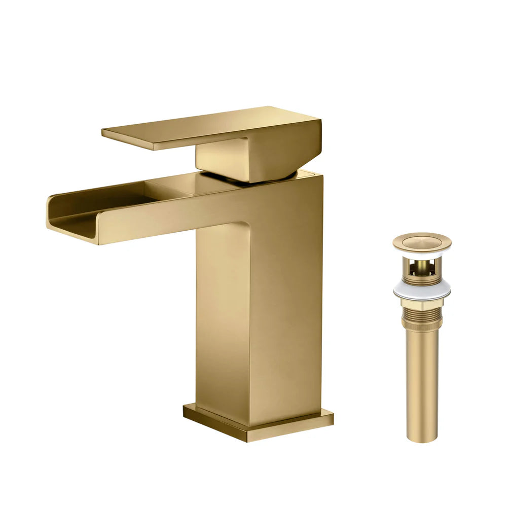 Quadra Waterfall Single Handle Bathroom Vanity Sink Faucet with Pop Up Drain