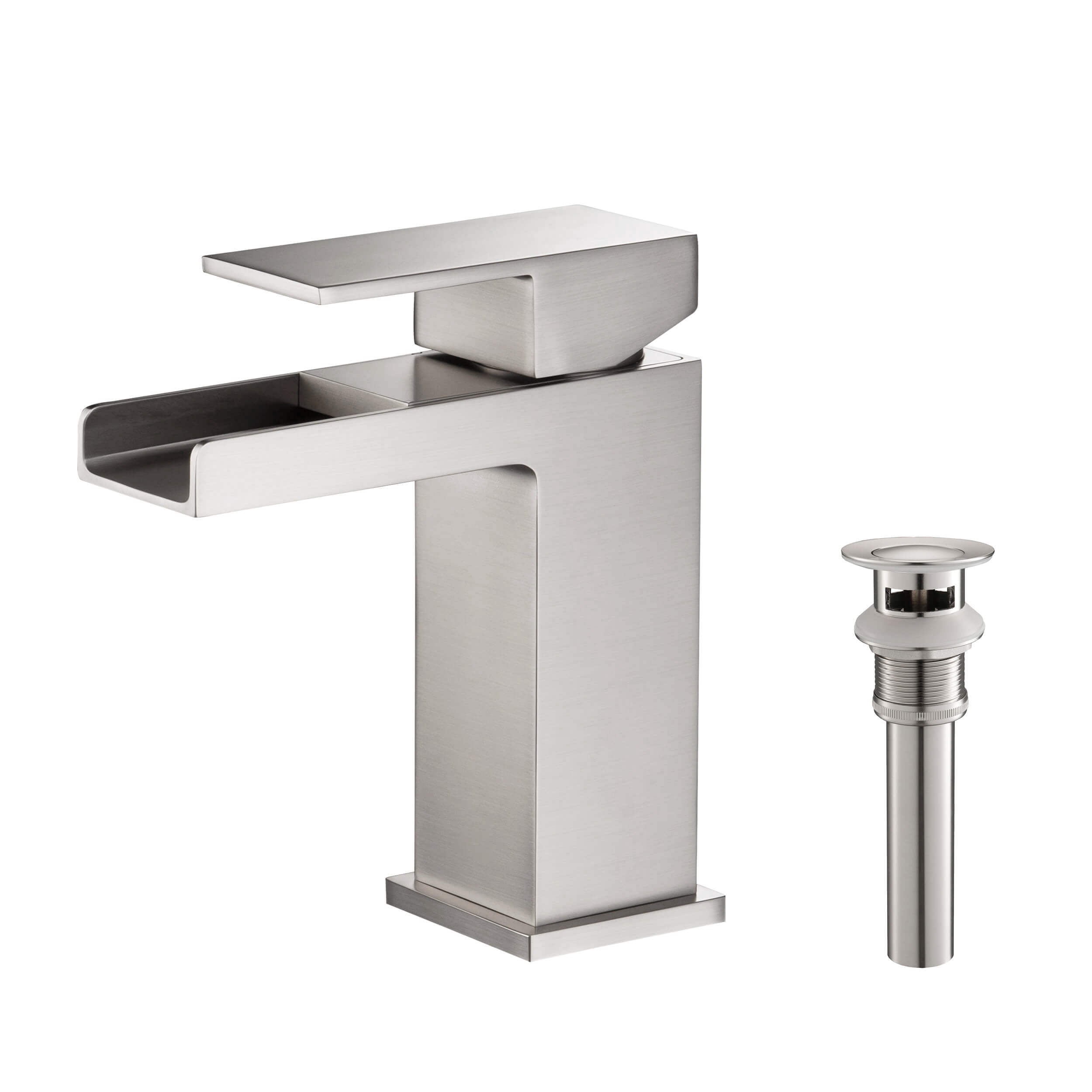 Quadra Waterfall Single Handle Bathroom Vanity Sink Faucet with Pop Up Drain