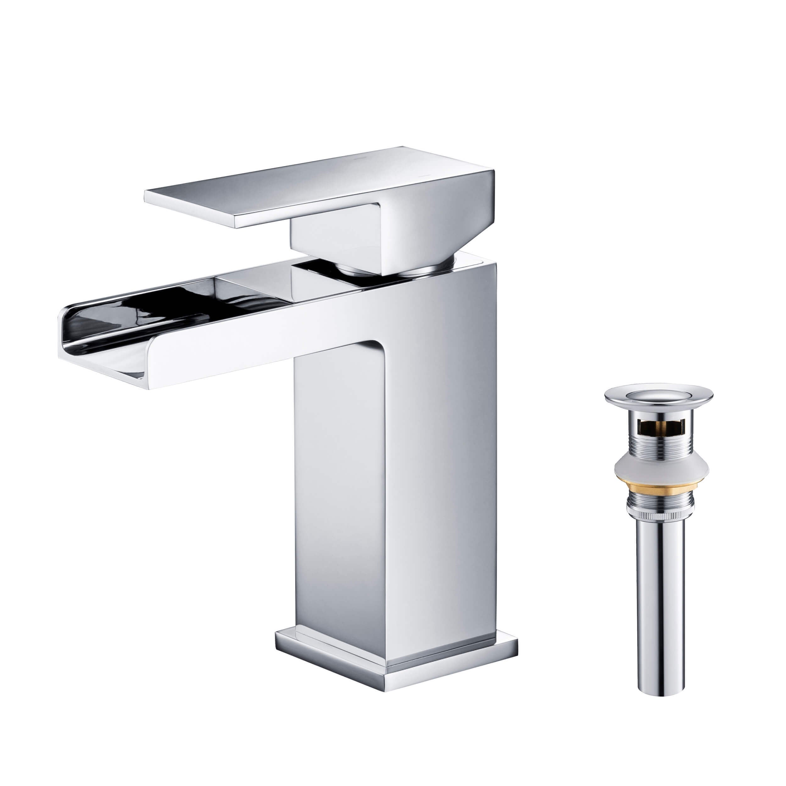 Quadra Waterfall Single Handle Bathroom Vanity Sink Faucet with Pop Up Drain