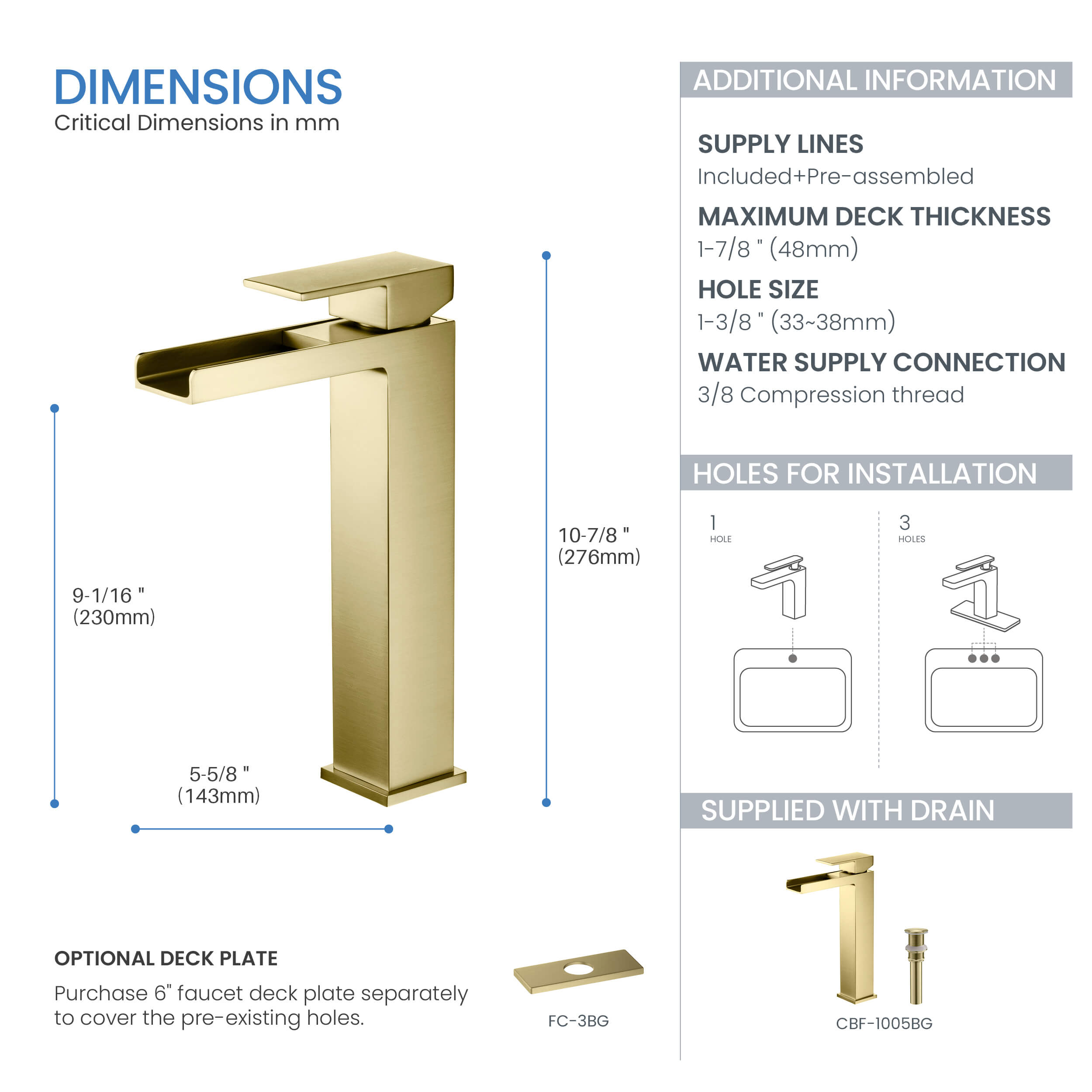 Quadra Waterfall Single Handle Bathroom Vessel Sink Faucet with Pop Up Drain
