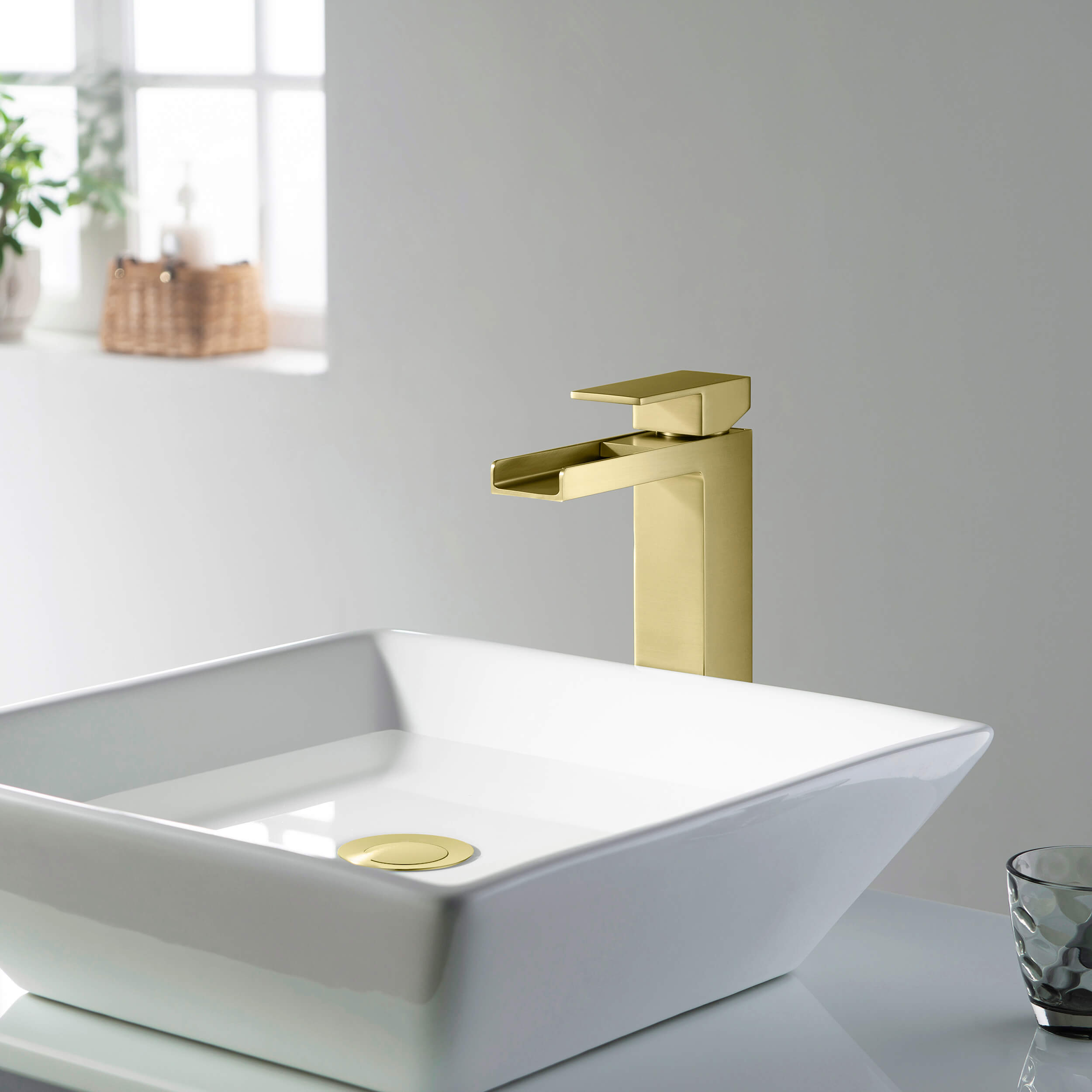 Quadra Waterfall Single Handle Bathroom Vessel Sink Faucet with Pop Up Drain