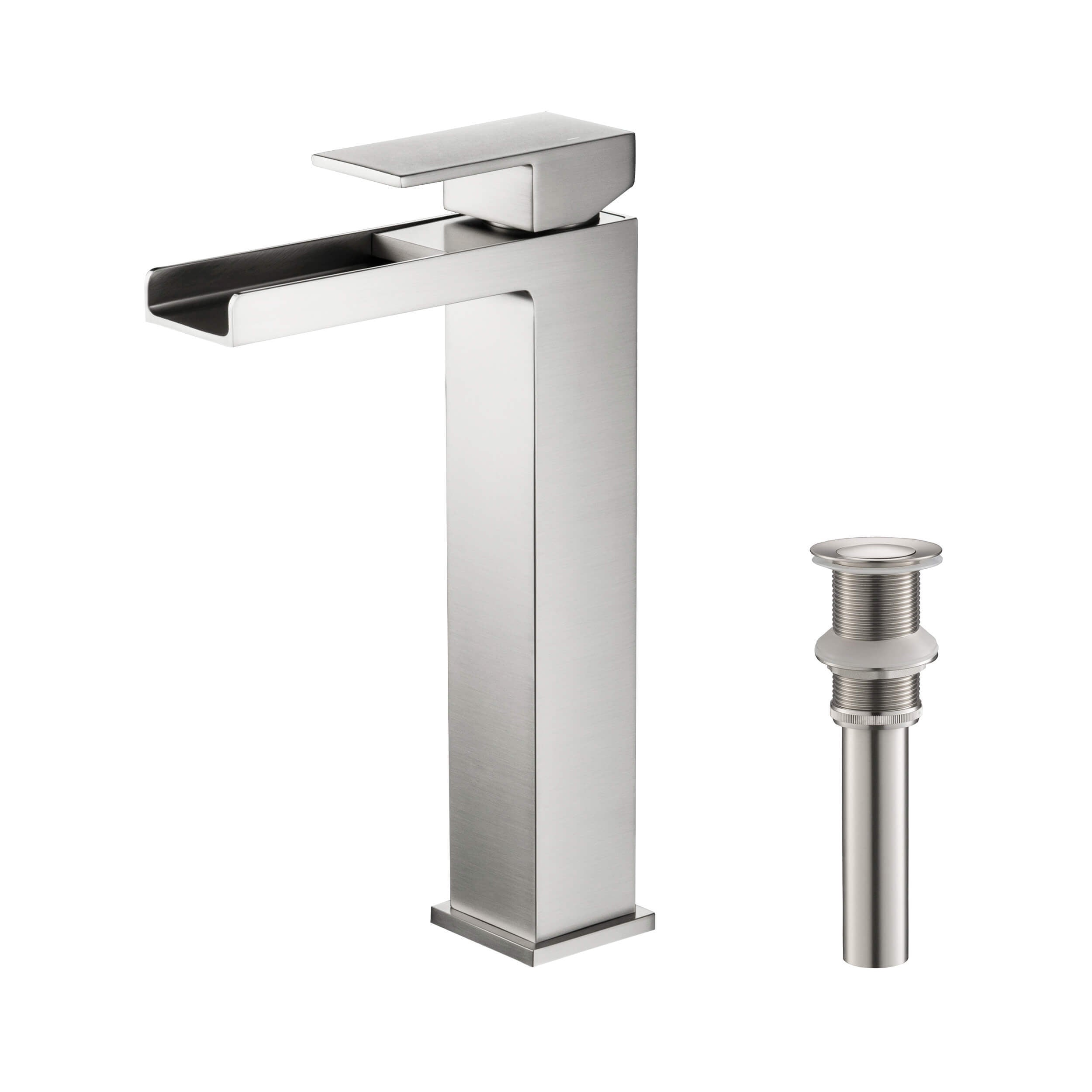 Quadra Waterfall Single Handle Bathroom Vessel Sink Faucet with Pop Up Drain