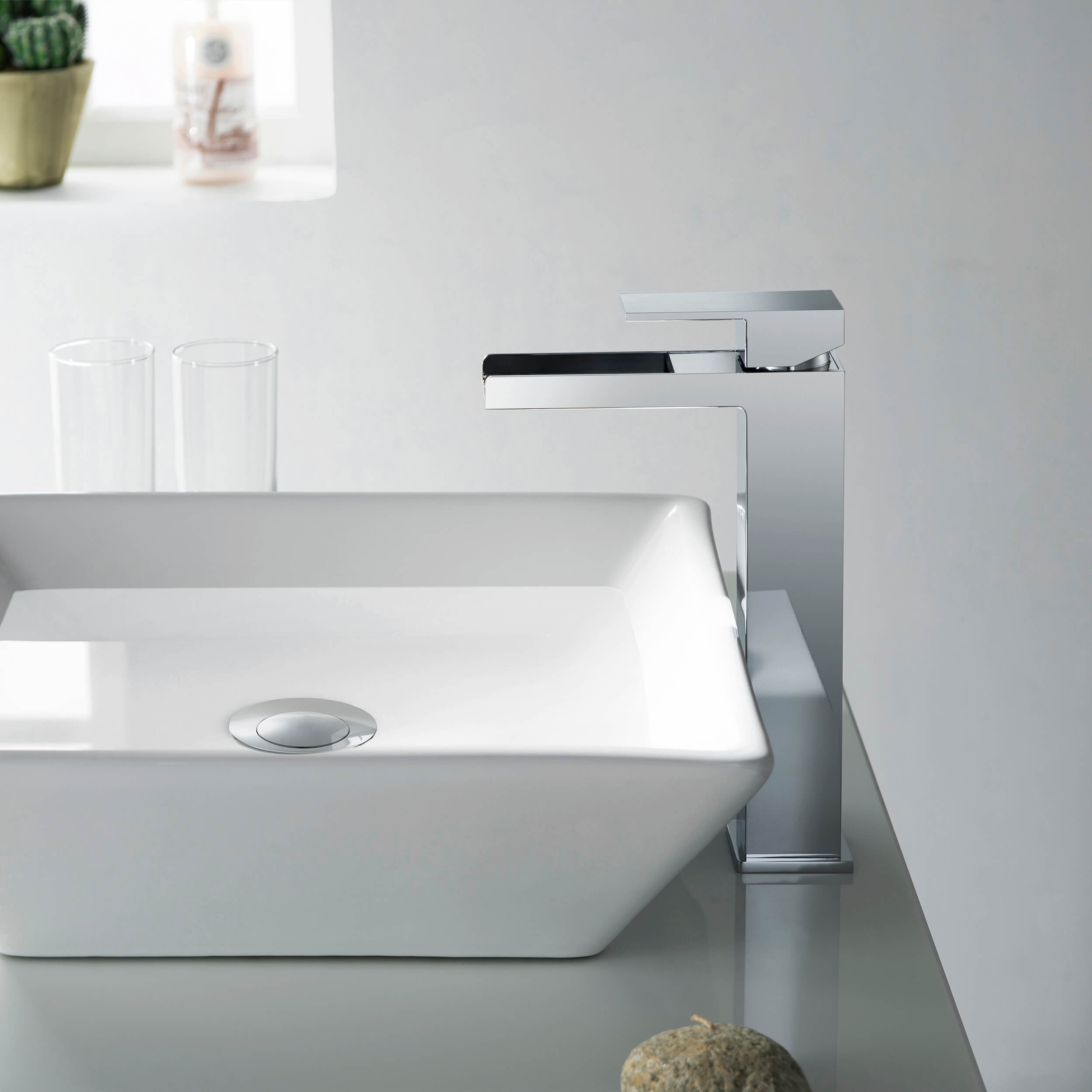 Quadra Waterfall Single Handle Bathroom Vessel Sink Faucet with Pop Up Drain
