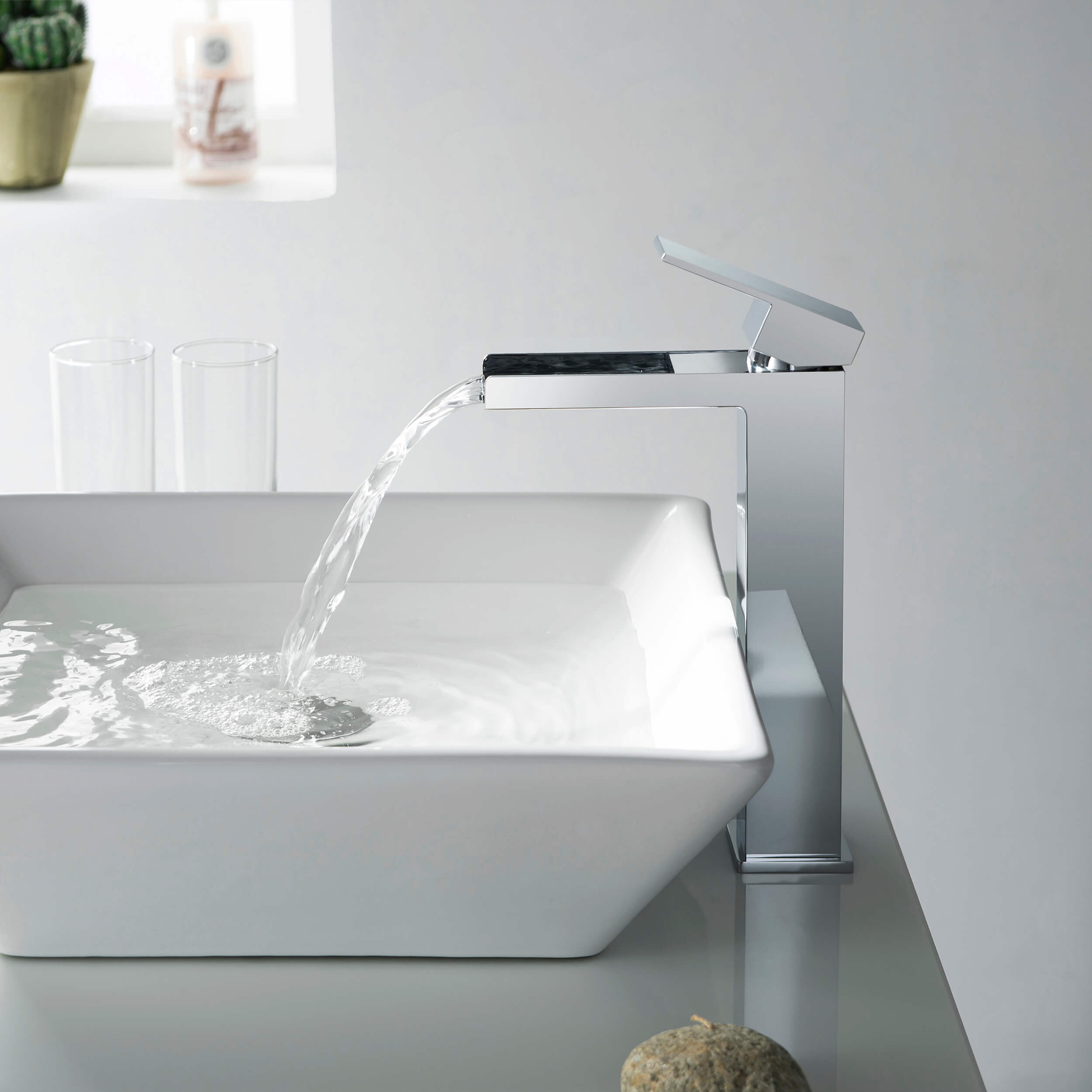 Quadra Waterfall Single Handle Bathroom Vessel Sink Faucet with Pop Up Drain