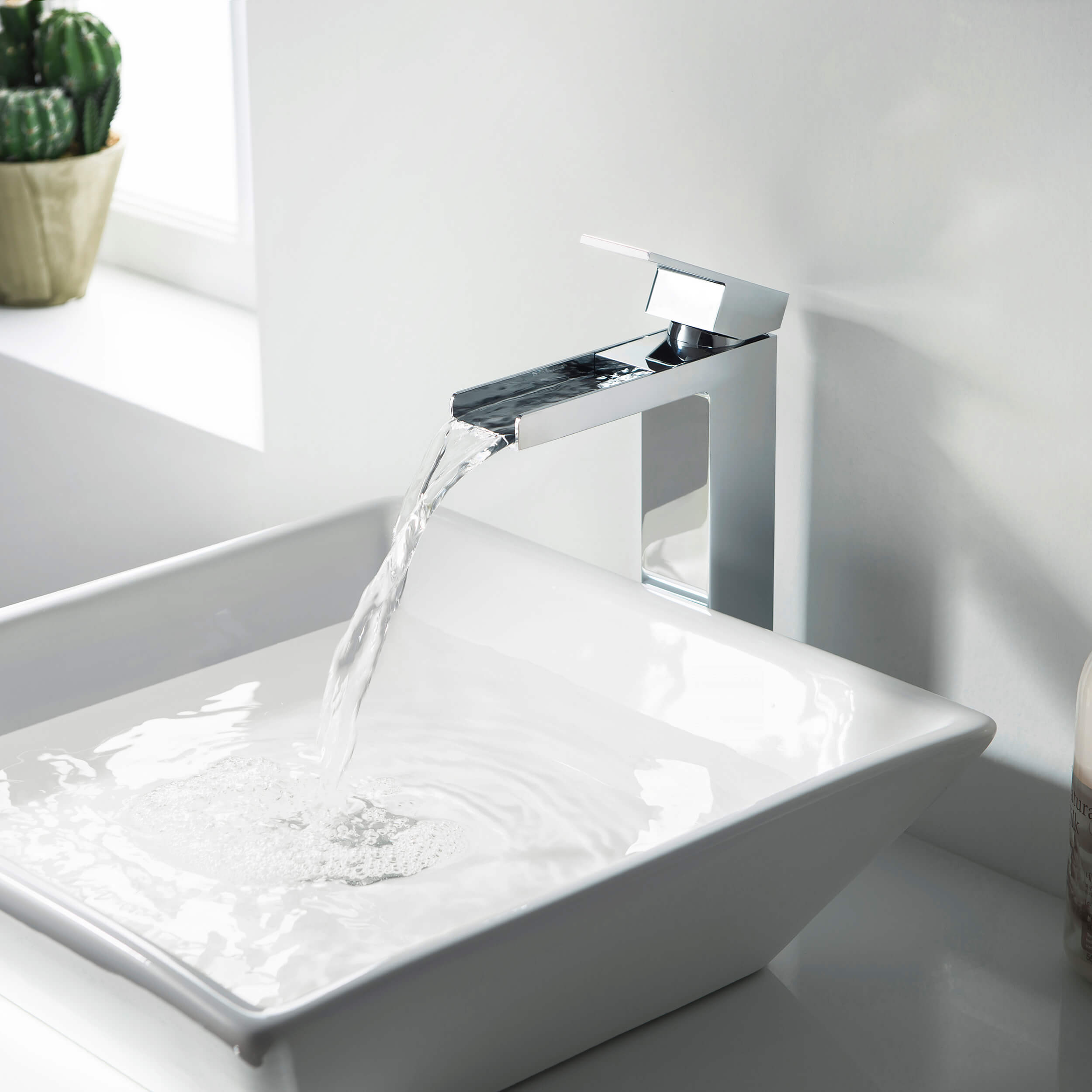Quadra Waterfall Single Handle Bathroom Vessel Sink Faucet with Pop Up Drain