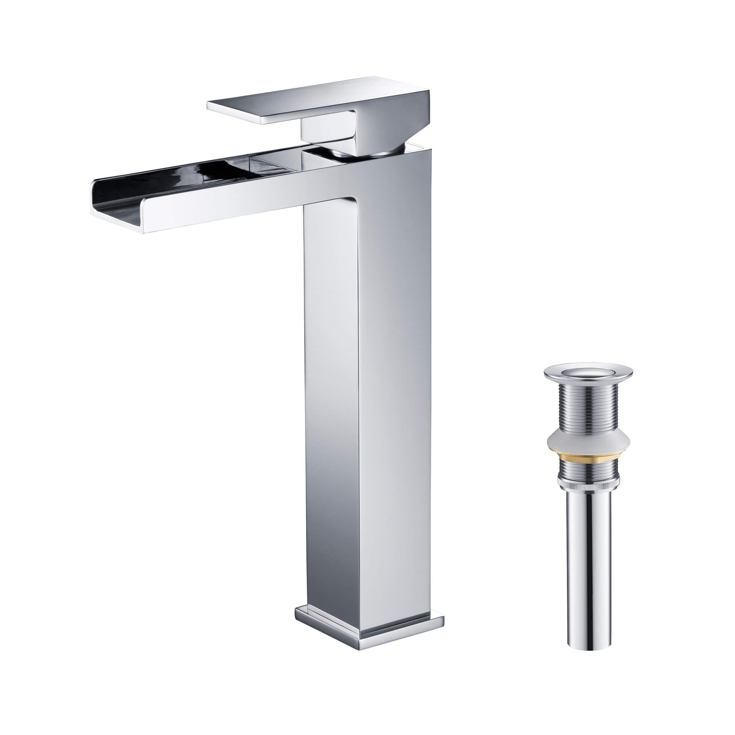 Quadra Waterfall Single Handle Bathroom Vessel Sink Faucet with Pop Up Drain
