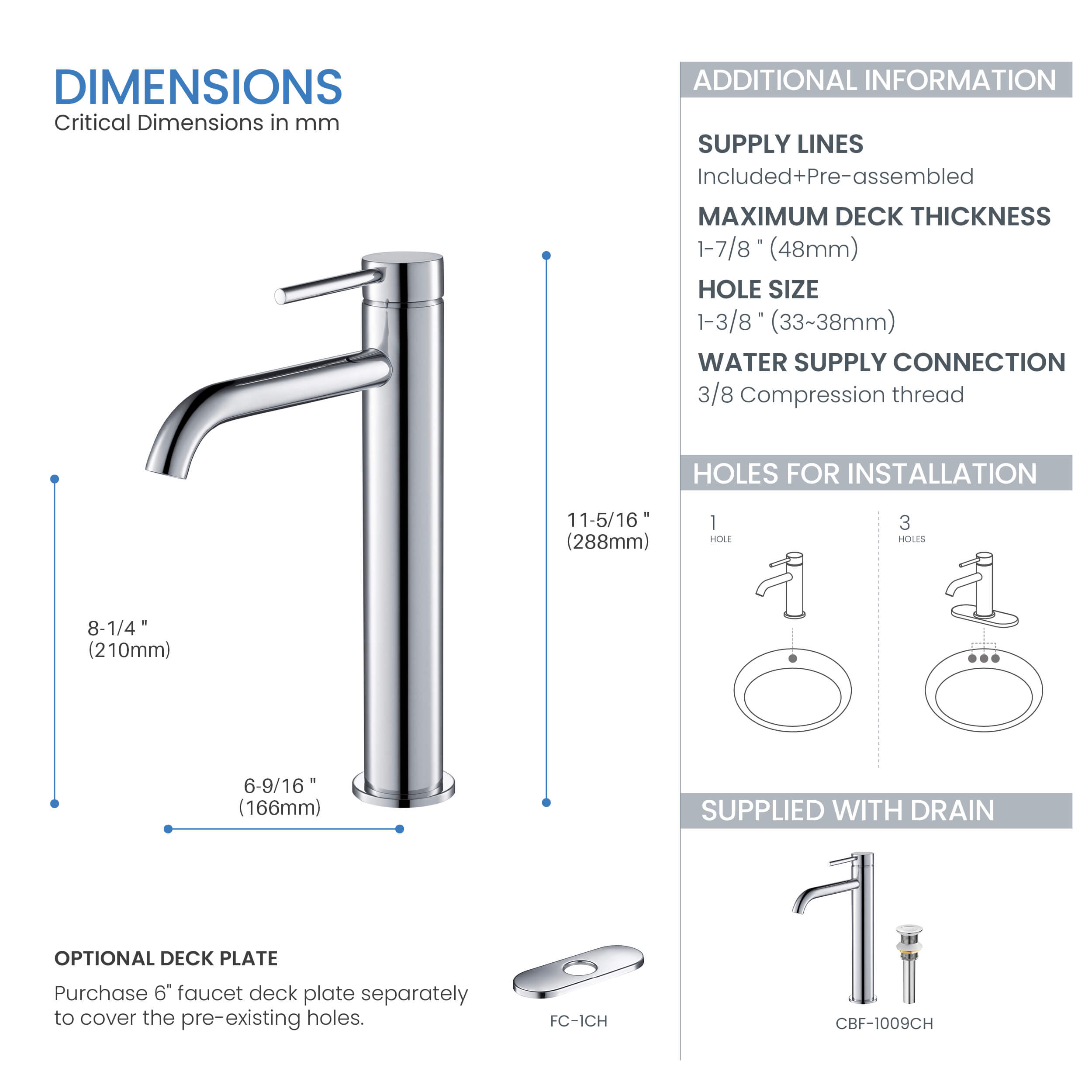 Halo Single Handle Bathroom Vessel Sink Faucet with Pop Up Drain