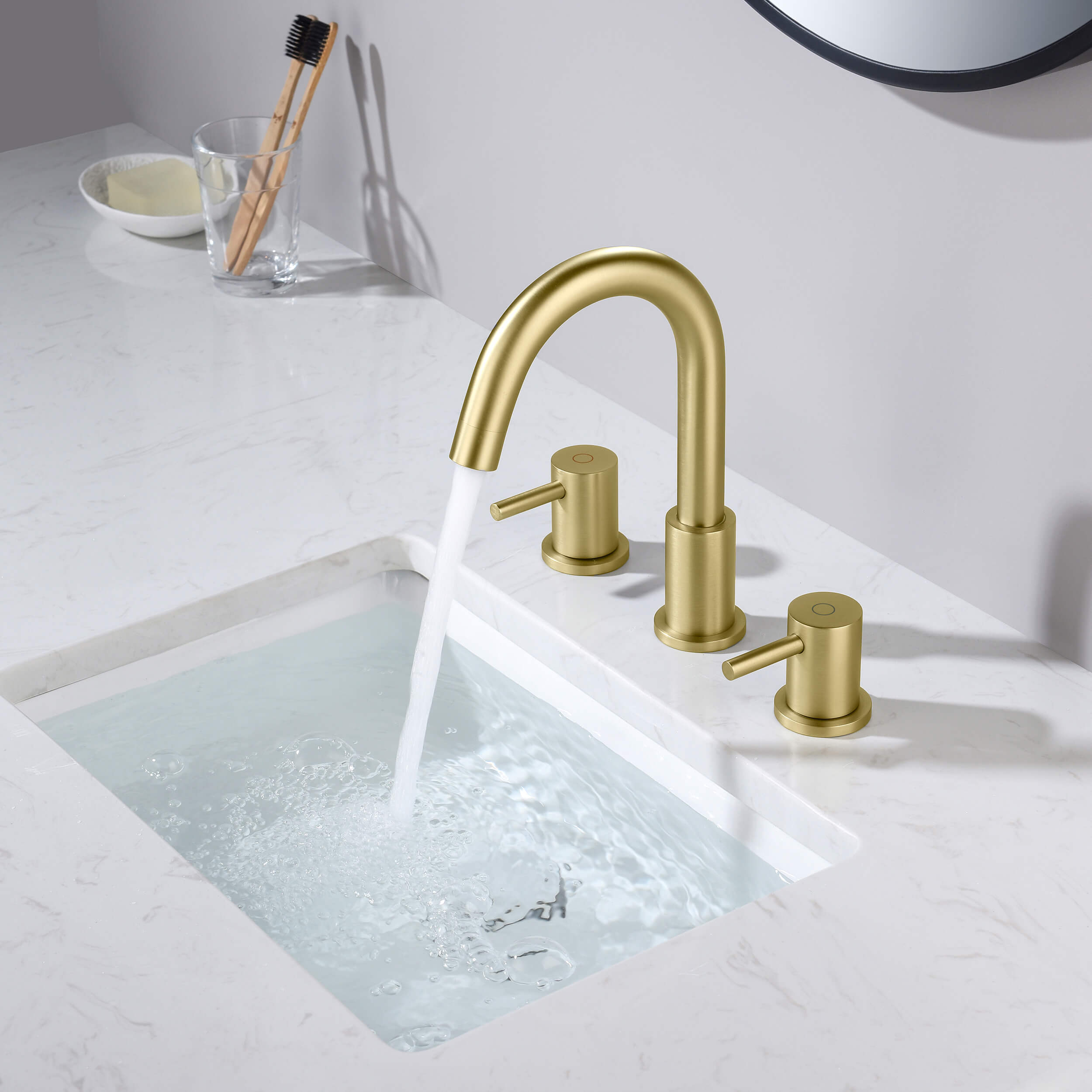 Halo 8" Widespread High-Arc Bathroom Sink Faucet with Drain Assembly