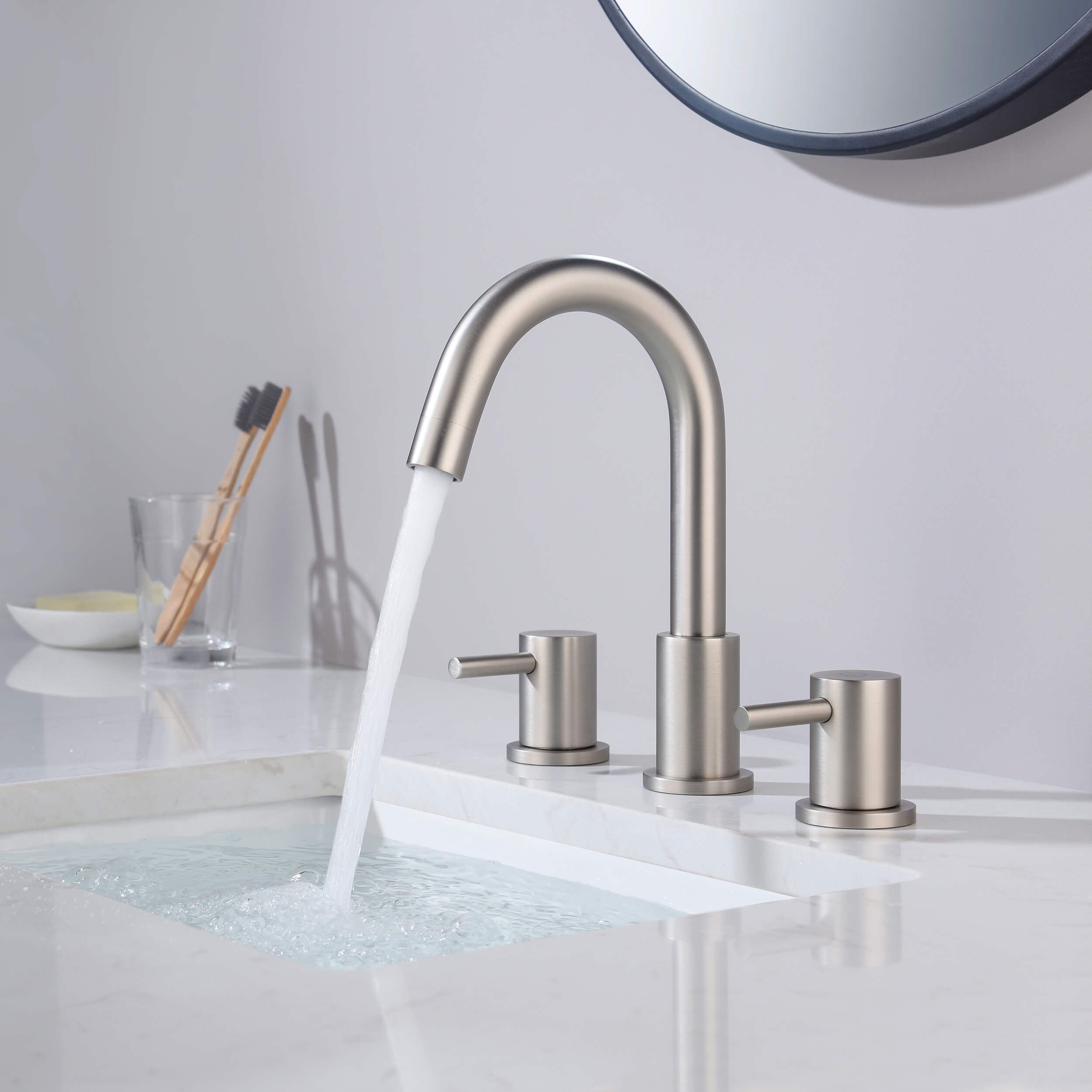 Halo 8" Widespread High-Arc Bathroom Sink Faucet with Drain Assembly