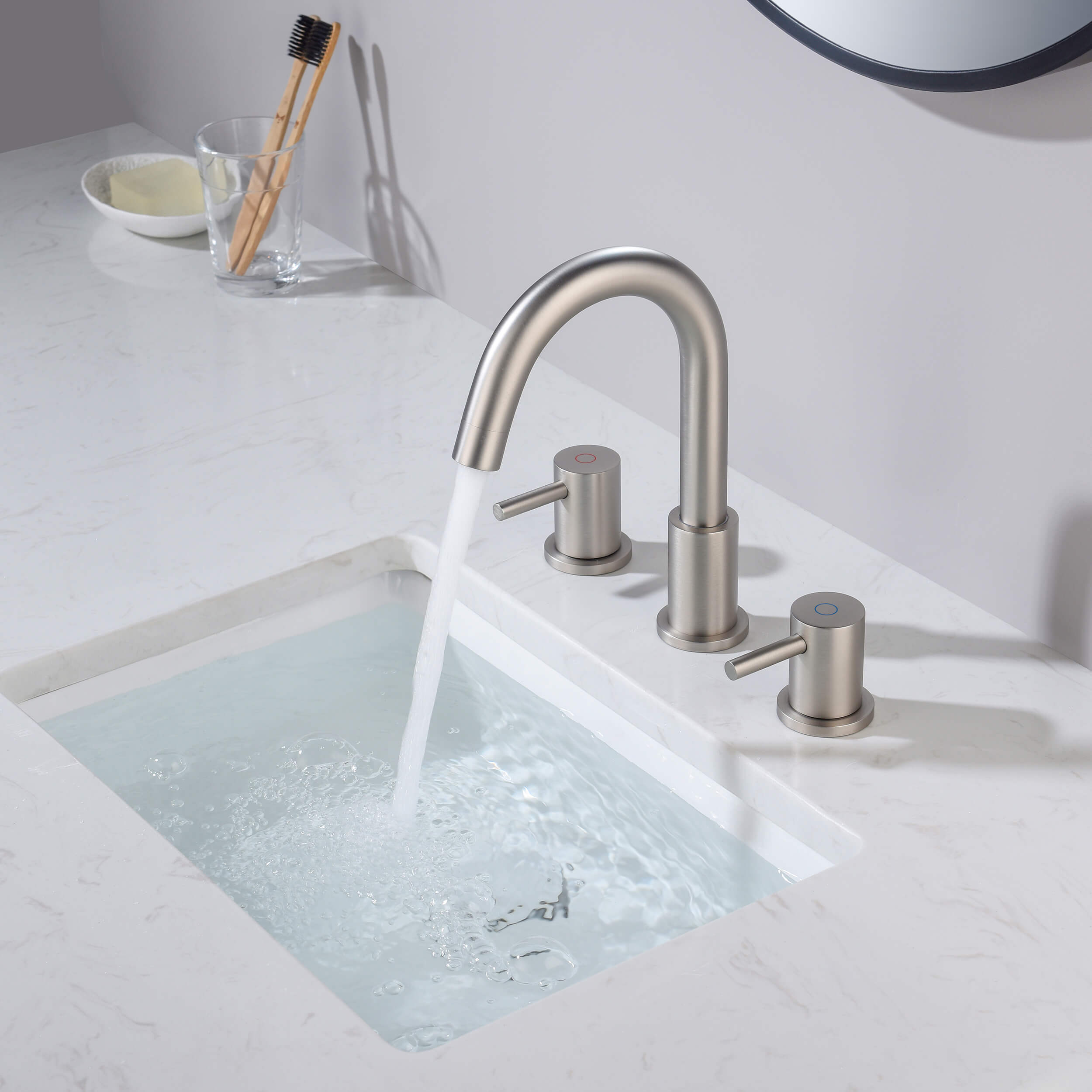 Halo 8" Widespread High-Arc Bathroom Sink Faucet with Drain Assembly