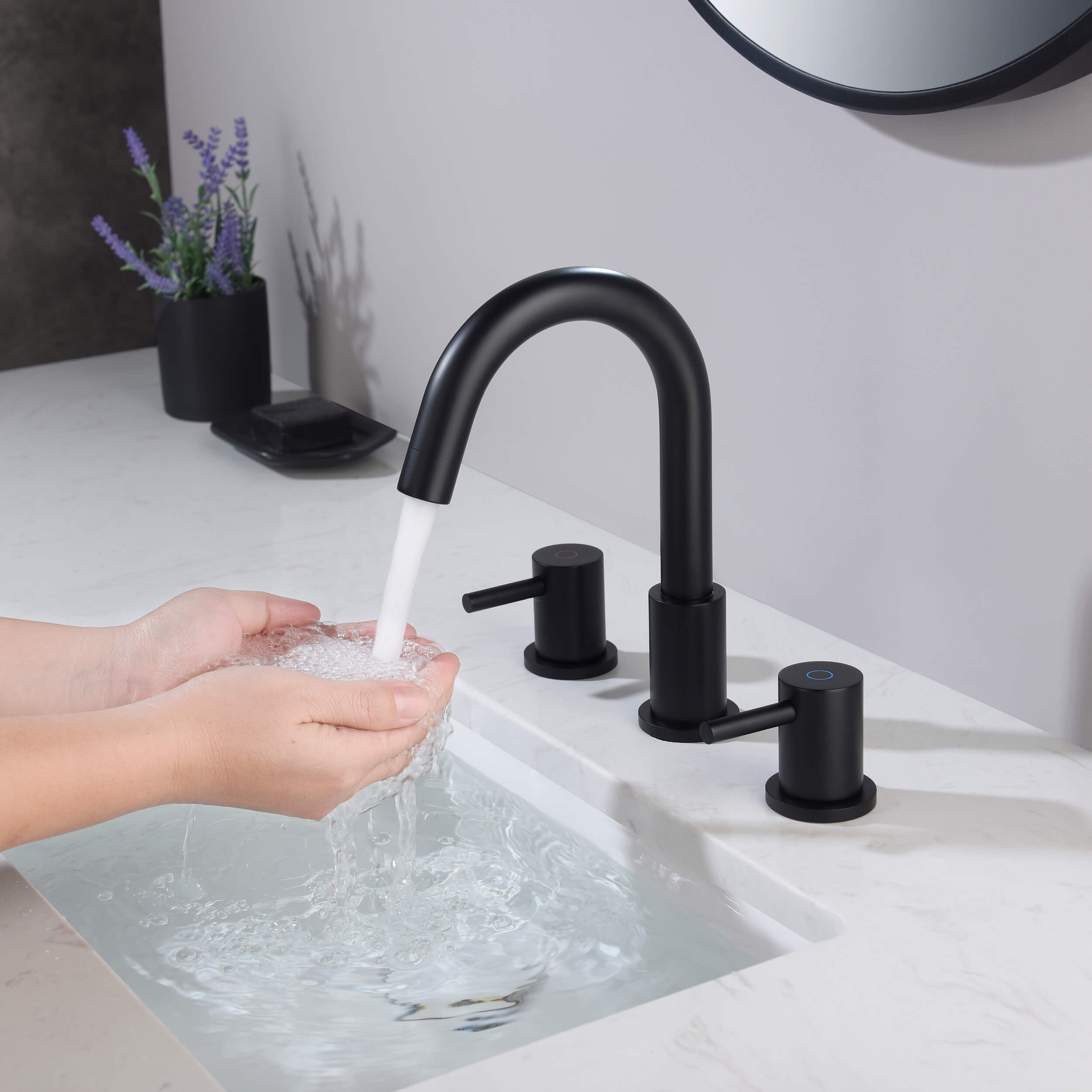 Halo 8" Widespread High-Arc Bathroom Sink Faucet with Drain Assembly