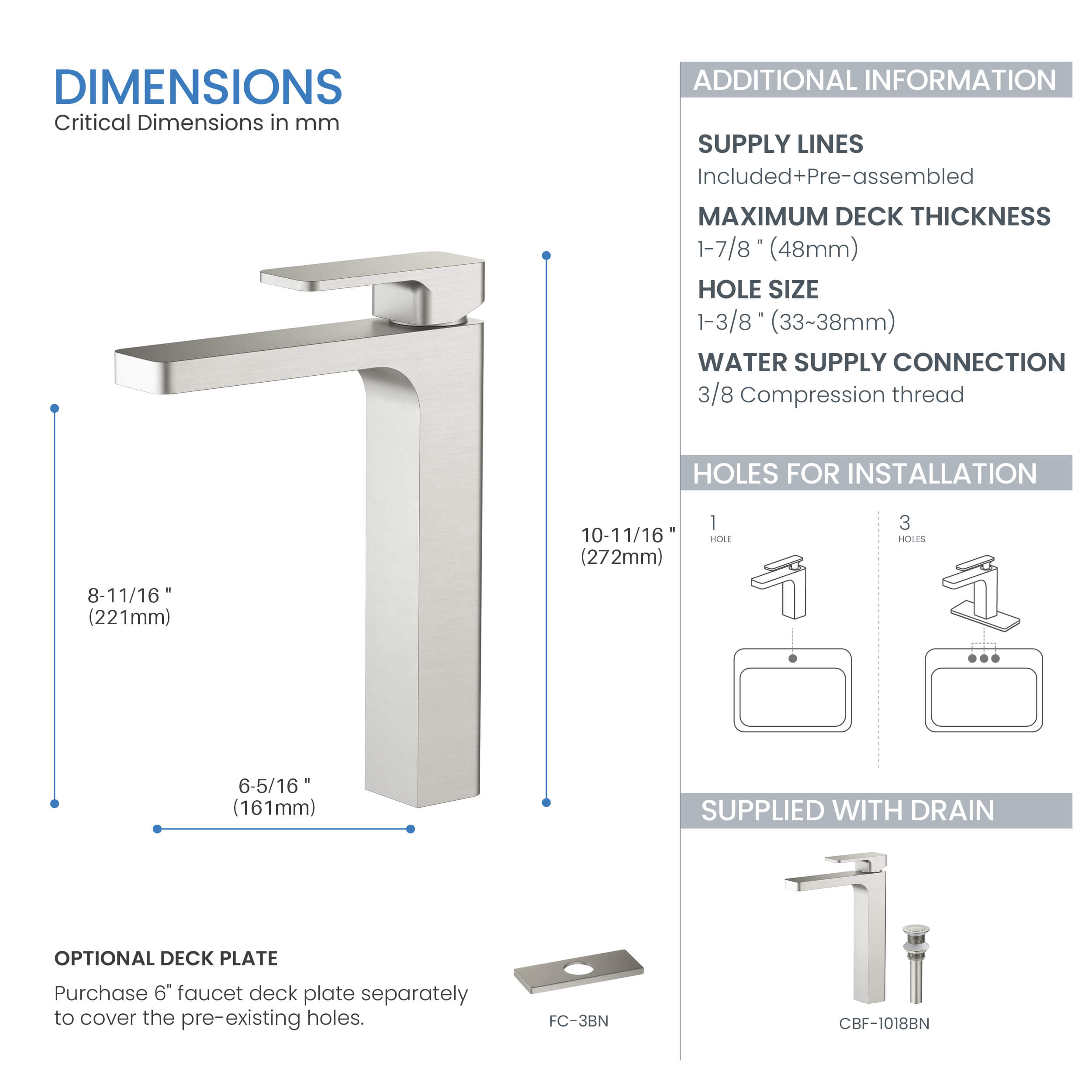 Fusion Single Handle Bathroom Vessel Sink Faucet with Pop Up Drain