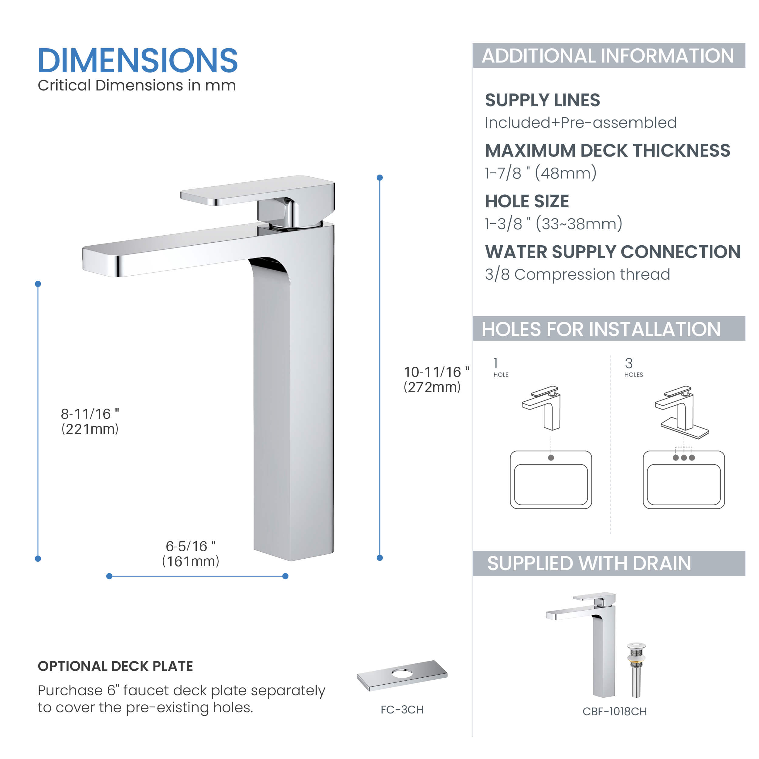 Fusion Single Handle Bathroom Vessel Sink Faucet with Pop Up Drain