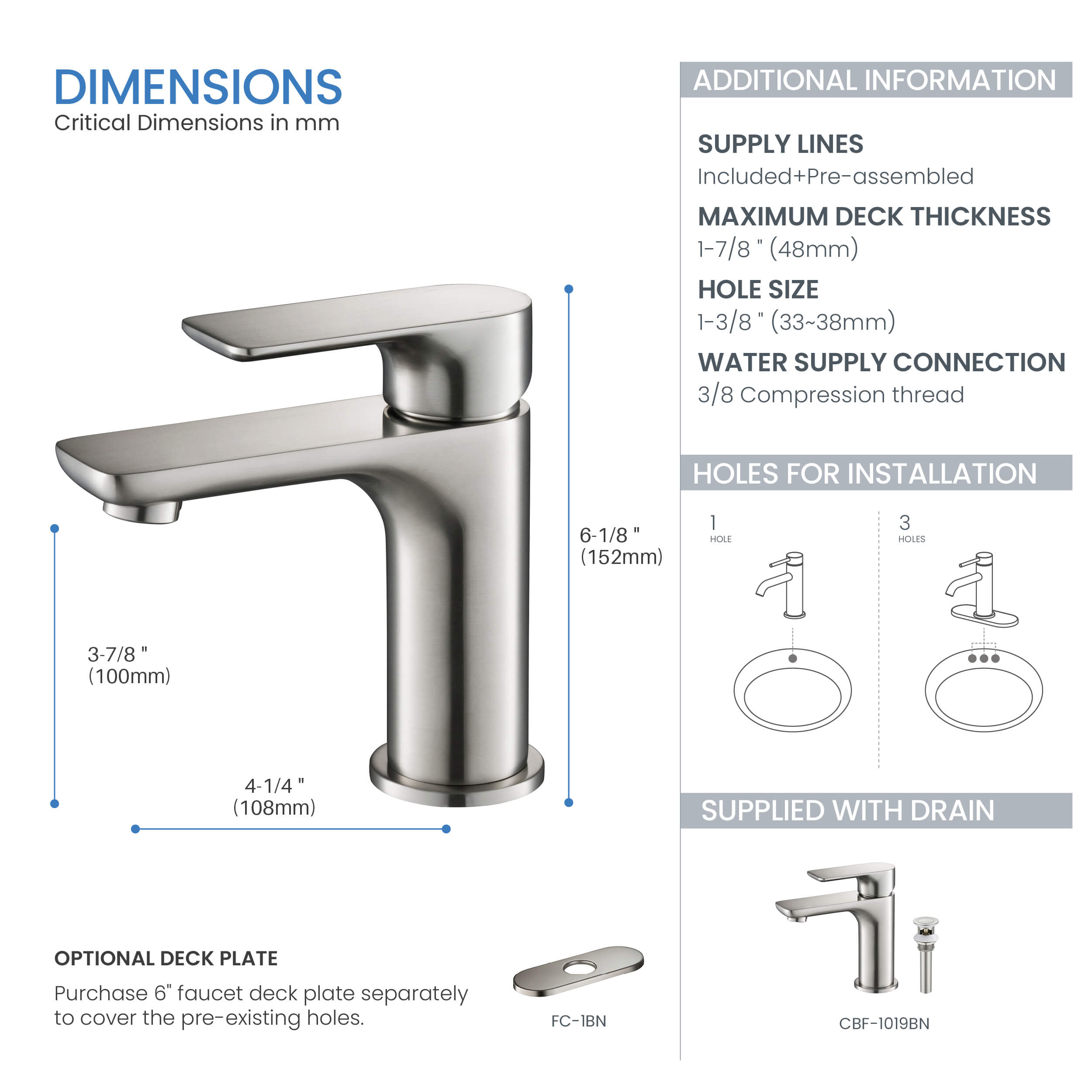 Austin Single Handle Bathroom Vanity Sink Faucet with Pop Up Drain