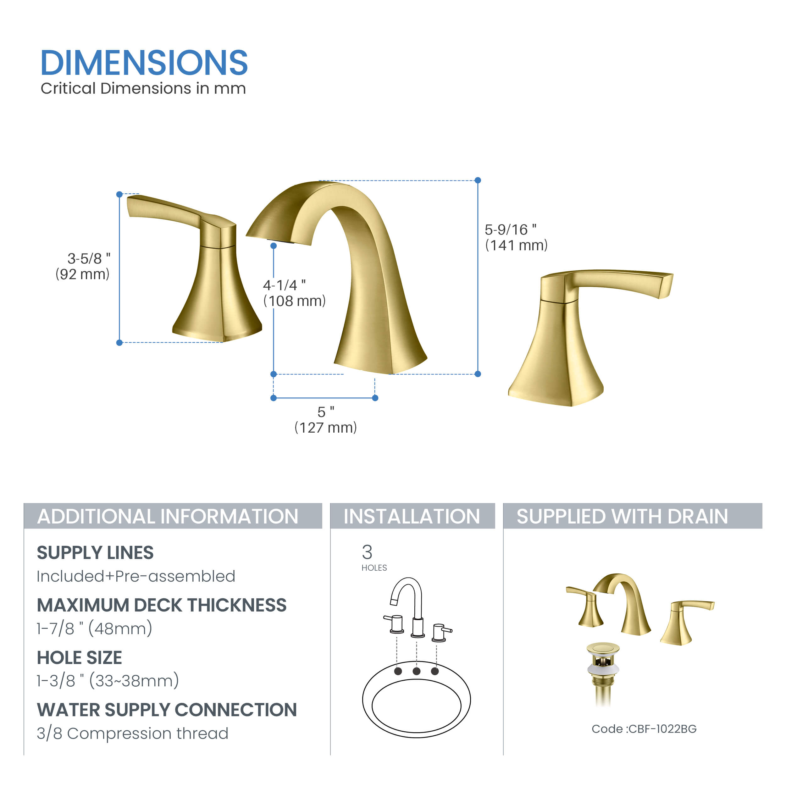 Vermont 8" Widespread Bathroom Sink Faucet with Drain Assembly