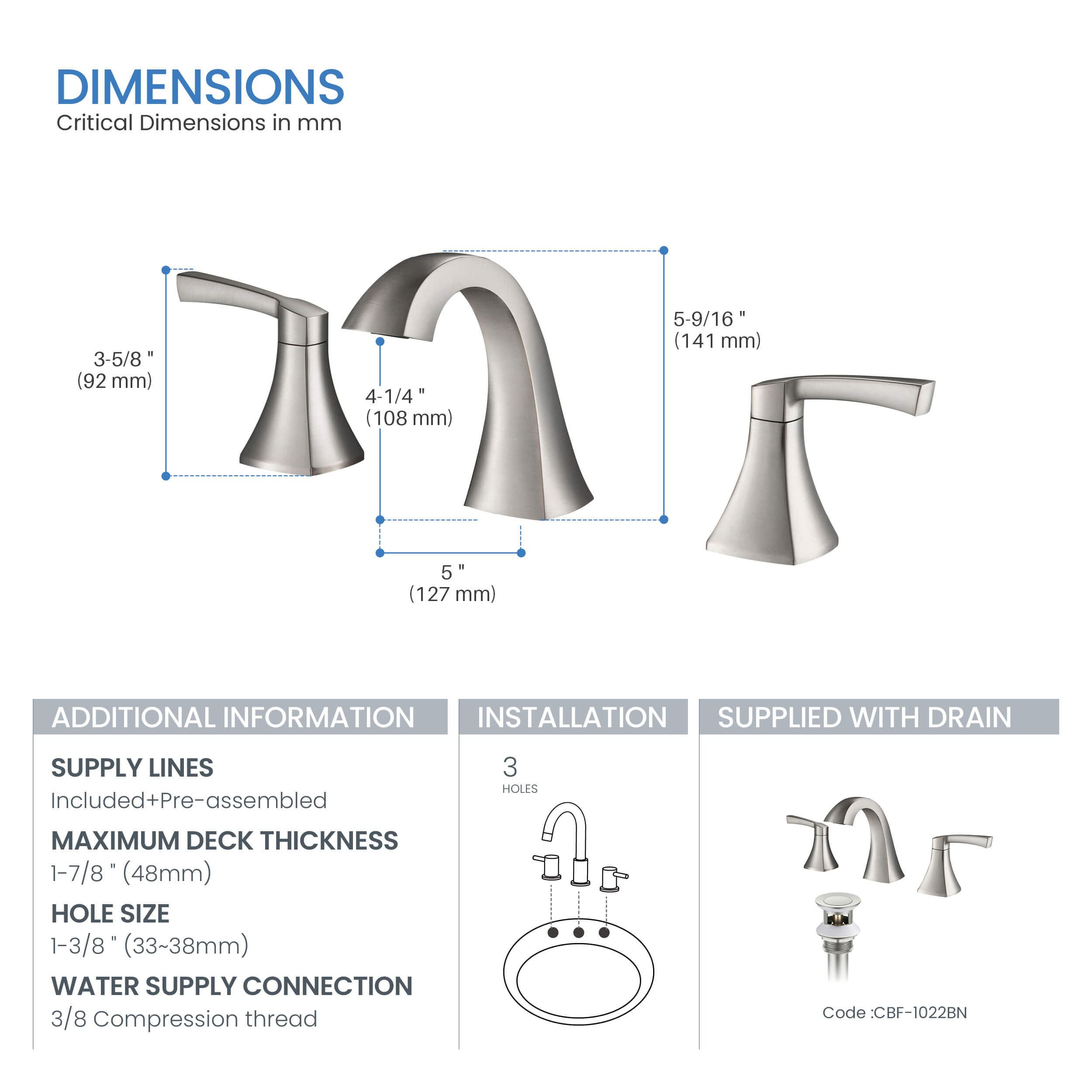 Vermont 8" Widespread Bathroom Sink Faucet with Drain Assembly