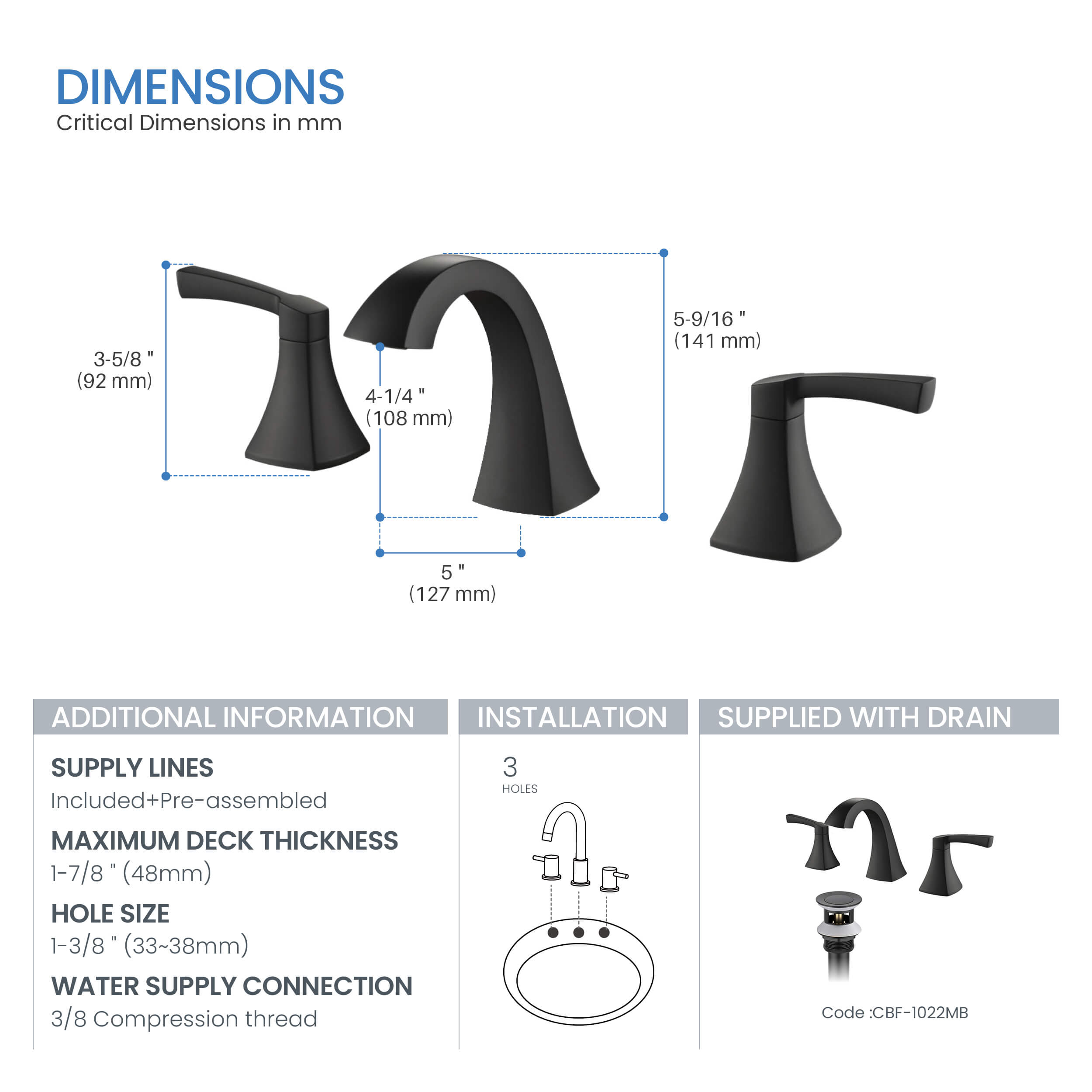 Vermont 8" Widespread Bathroom Sink Faucet with Drain Assembly