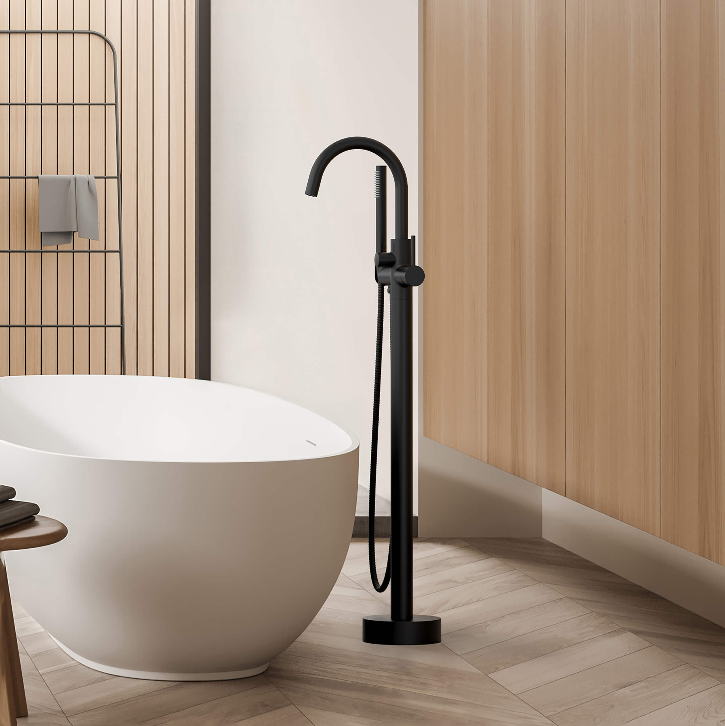 Halo Floor Mount Tub Filler With Hand Shower