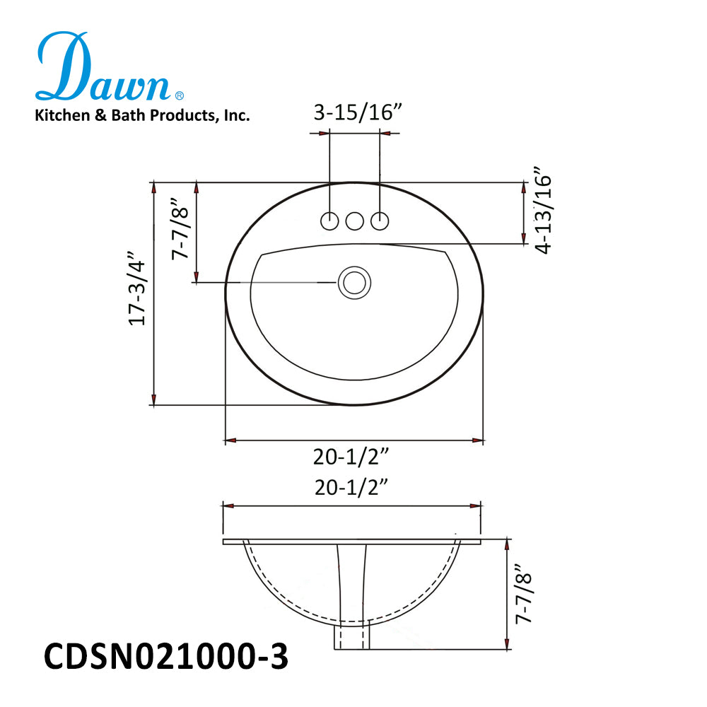 Dawn Ceramic sink top with 3 faucet holes CDSN021000-3